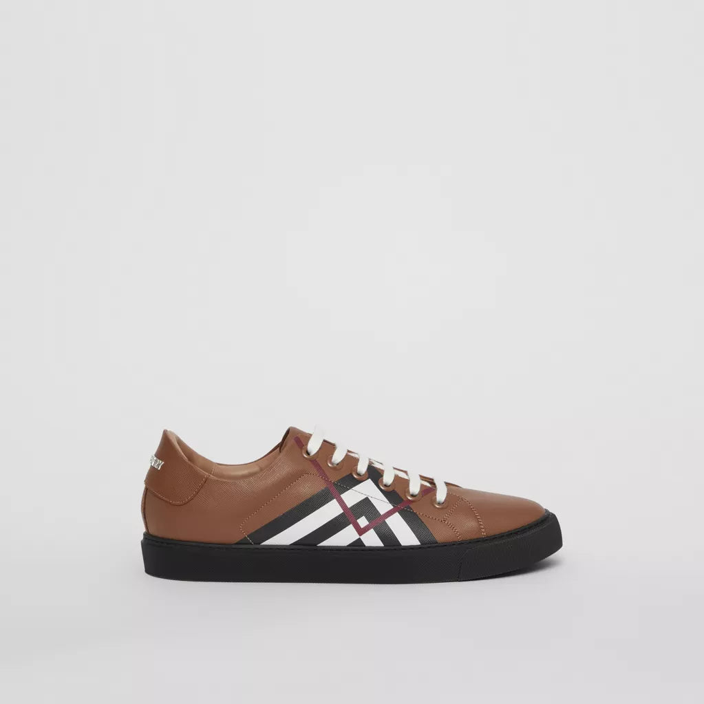 Burberry Chevron Check Leather Sneakers Birch Brown