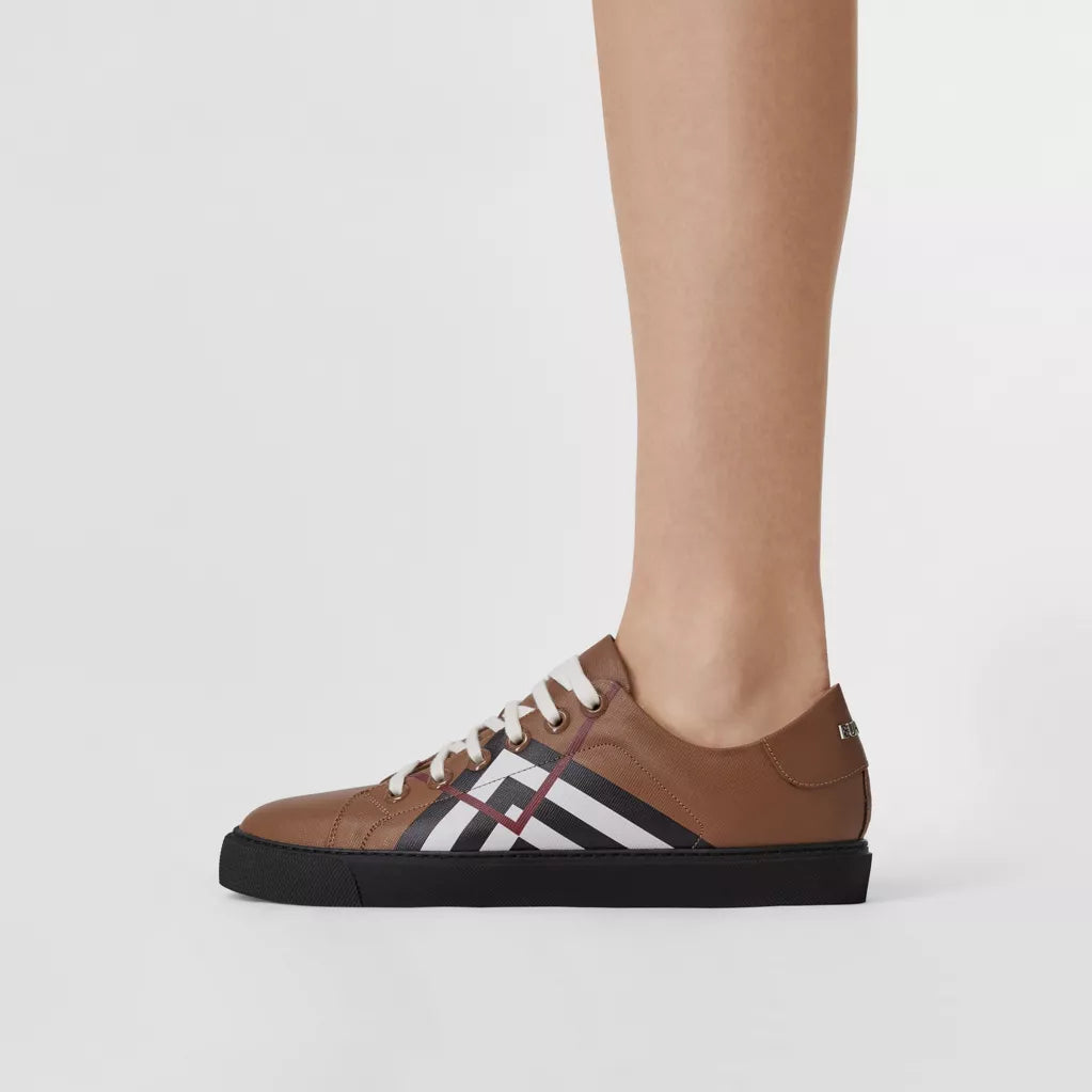 Burberry Chevron Check Leather Sneakers Birch Brown