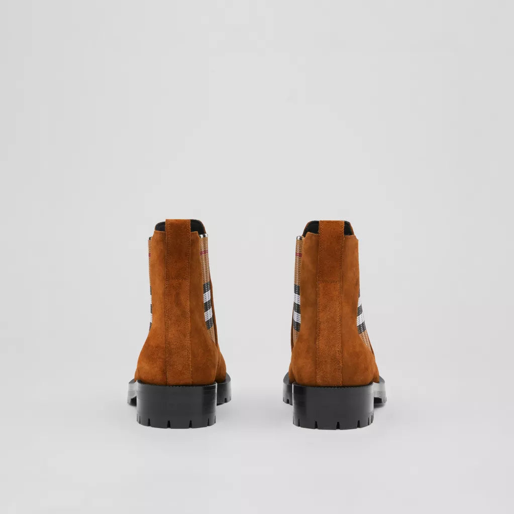 Burberry Vintage Check Detail Suede Chelsea Boots Chocolate