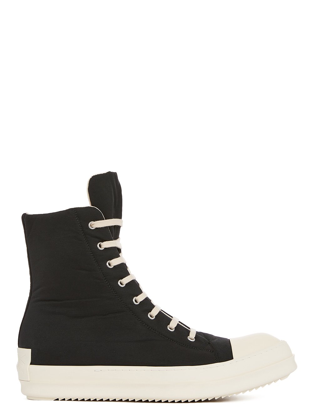 Rick Owens DRKSHDW FW22 STROBE SNEAKS IN BLACK AND MILK COTTON NYLON FAILLE