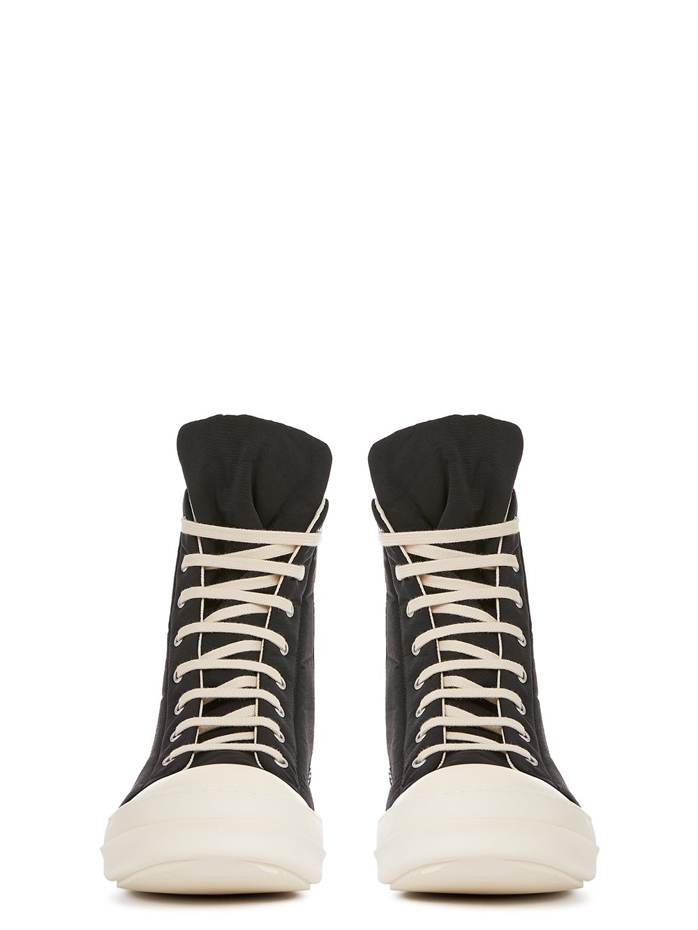 Rick Owens DRKSHDW FW22 STROBE SNEAKS IN BLACK AND MILK COTTON NYLON FAILLE