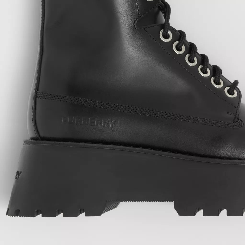 Burberry Logo Detail Platform Leather Boots