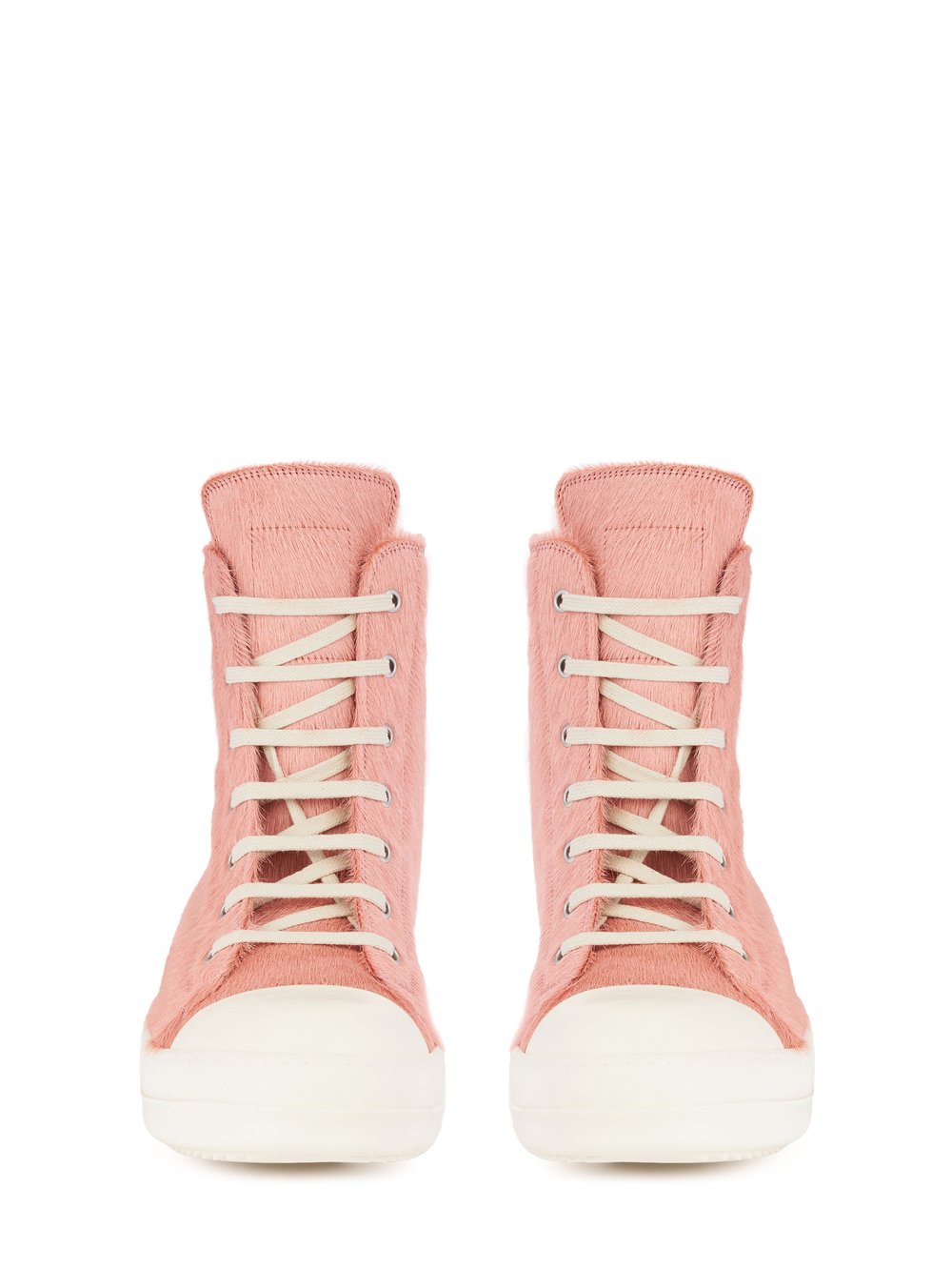 Rick Owens FW22 STROBE RUNWAY SNEAKERS IN DIRTY PINK AND MILK WHITE LONG HAIR PONY