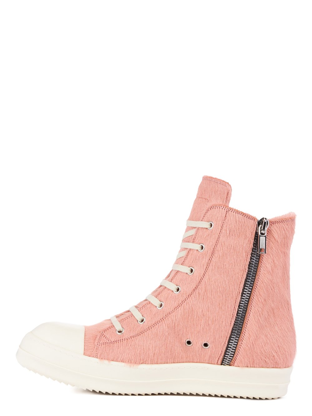 Rick Owens FW22 STROBE RUNWAY SNEAKERS IN DIRTY PINK AND MILK WHITE LONG HAIR PONY