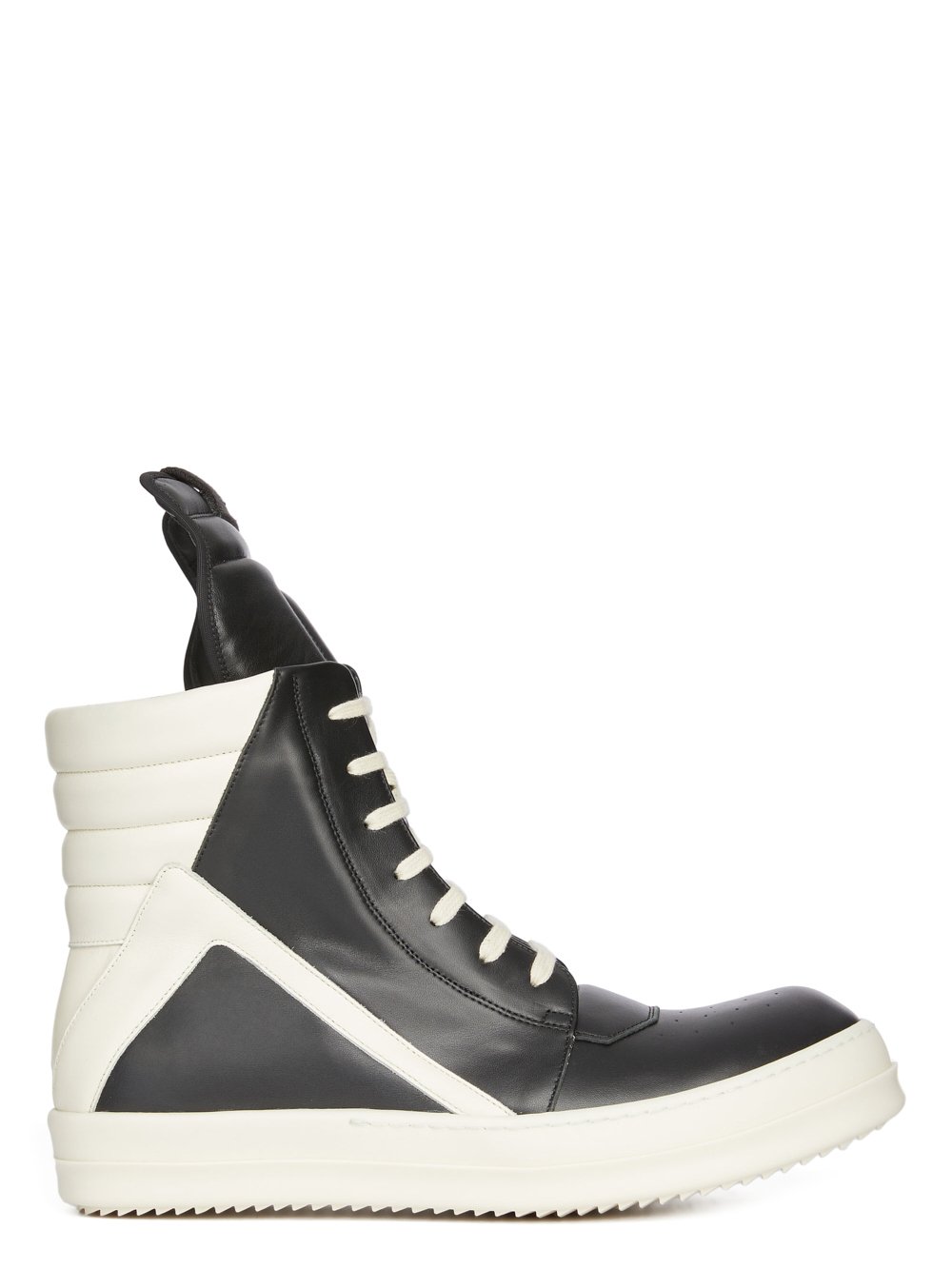Rick Owens RICK OWENS FW22 STROBE GEOBASKET IN BLACK AND MILK WHITE FULL GRAIN CALF LEATHER