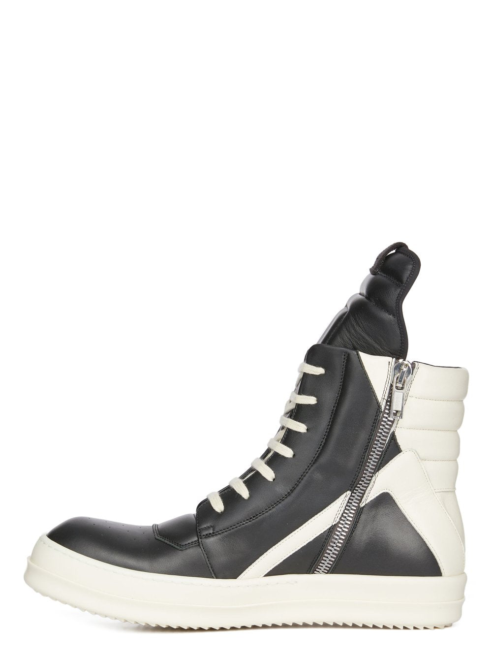 Rick Owens RICK OWENS FW22 STROBE GEOBASKET IN BLACK AND MILK WHITE FULL GRAIN CALF LEATHER