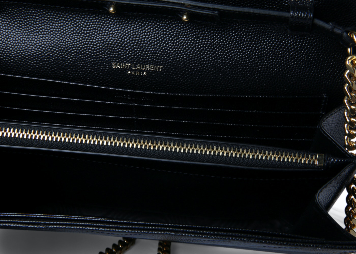 YSL Monogram Chain Wallet Matelasse Grain de Poudre Gold-tone Black