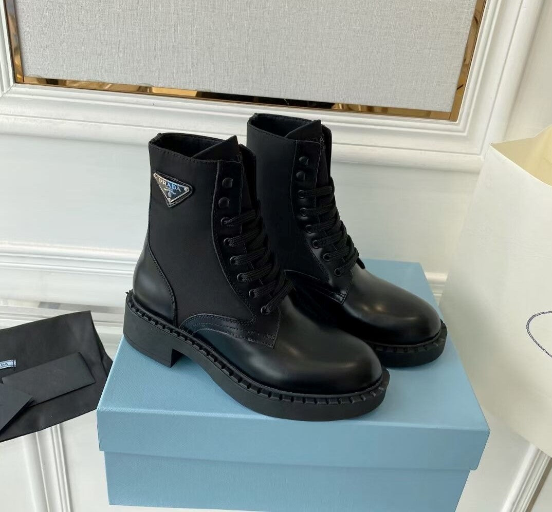 Prada PRADA Brushed Leather And Nylon Boots