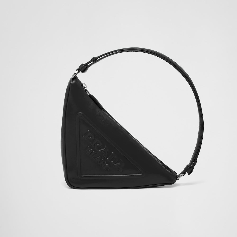Prada Prada Triangle Leather Pouch Sand Black