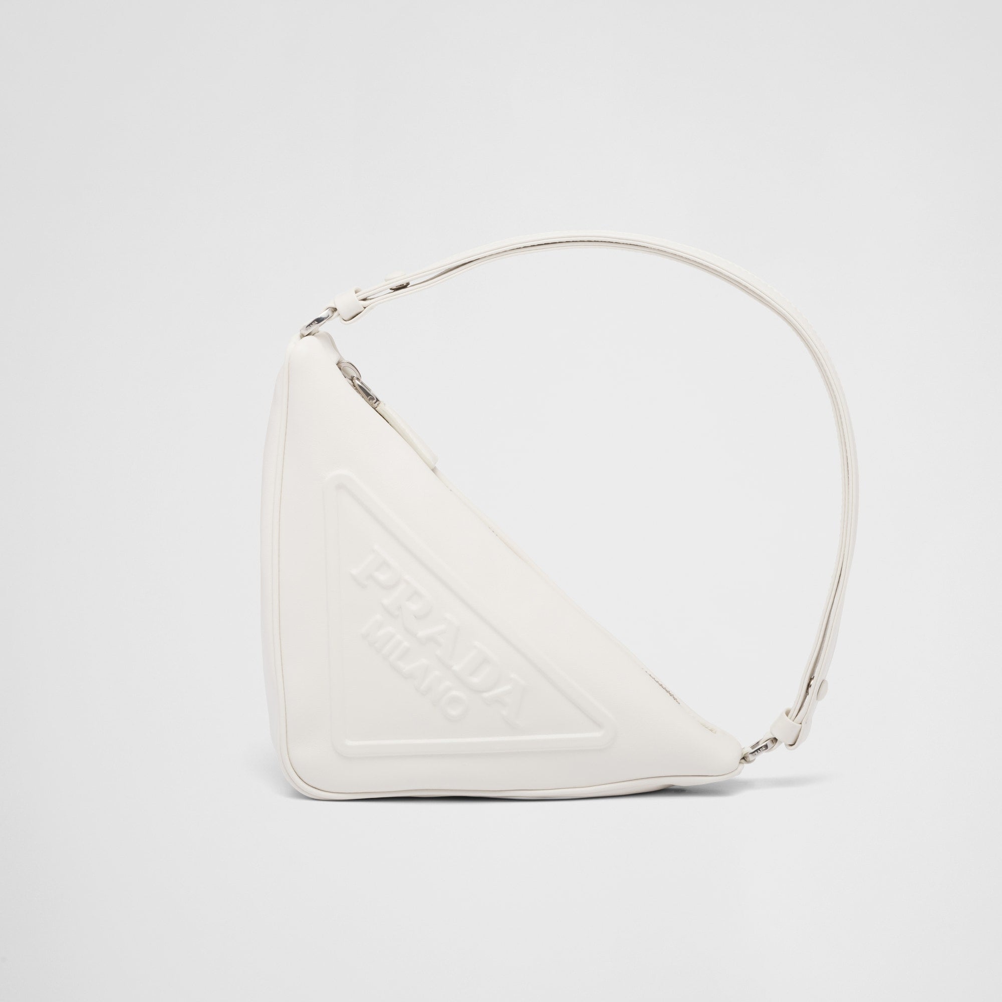 Prada Prada Triangle Leather Pouch Sand White