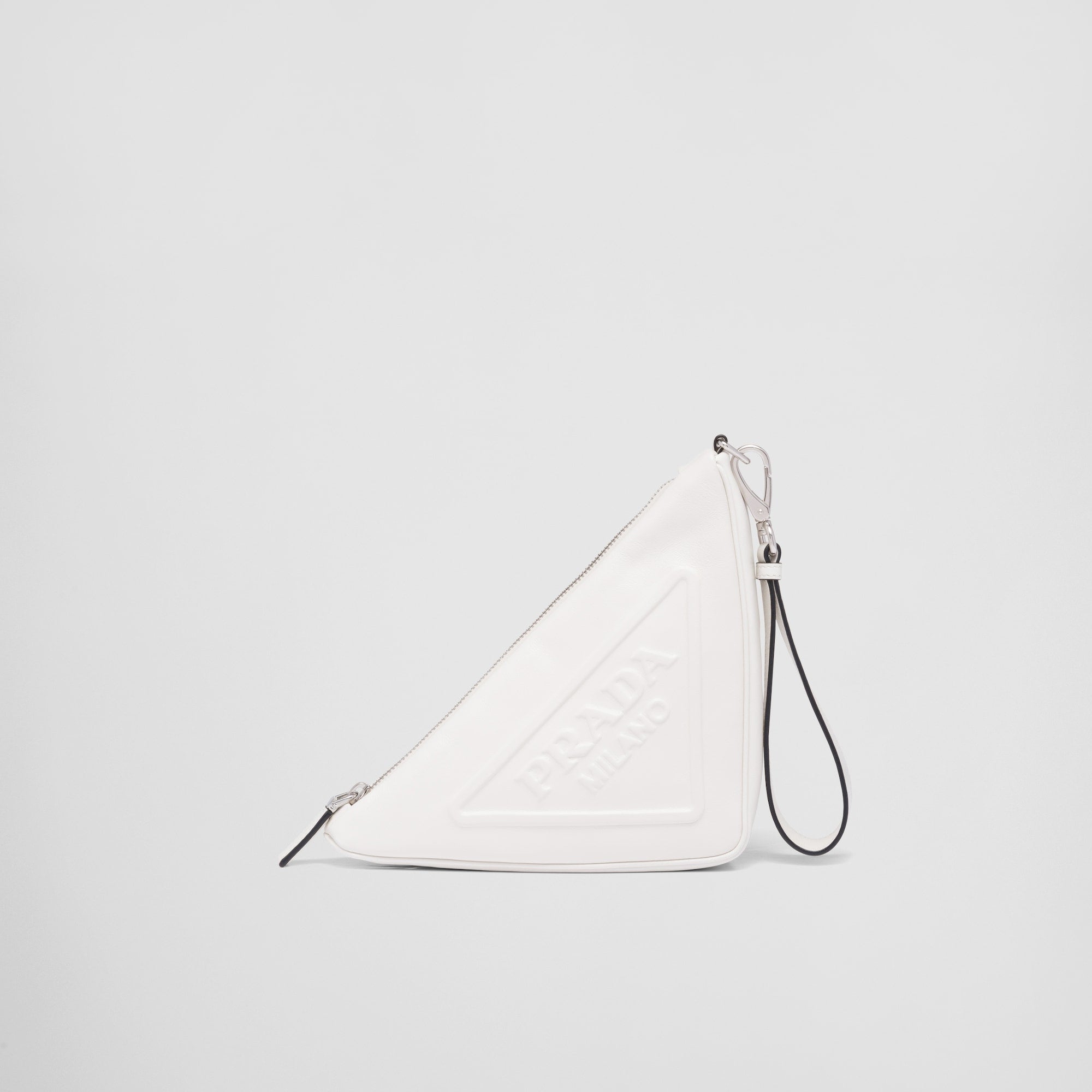 Prada Leather Prada Triangle Pouch White