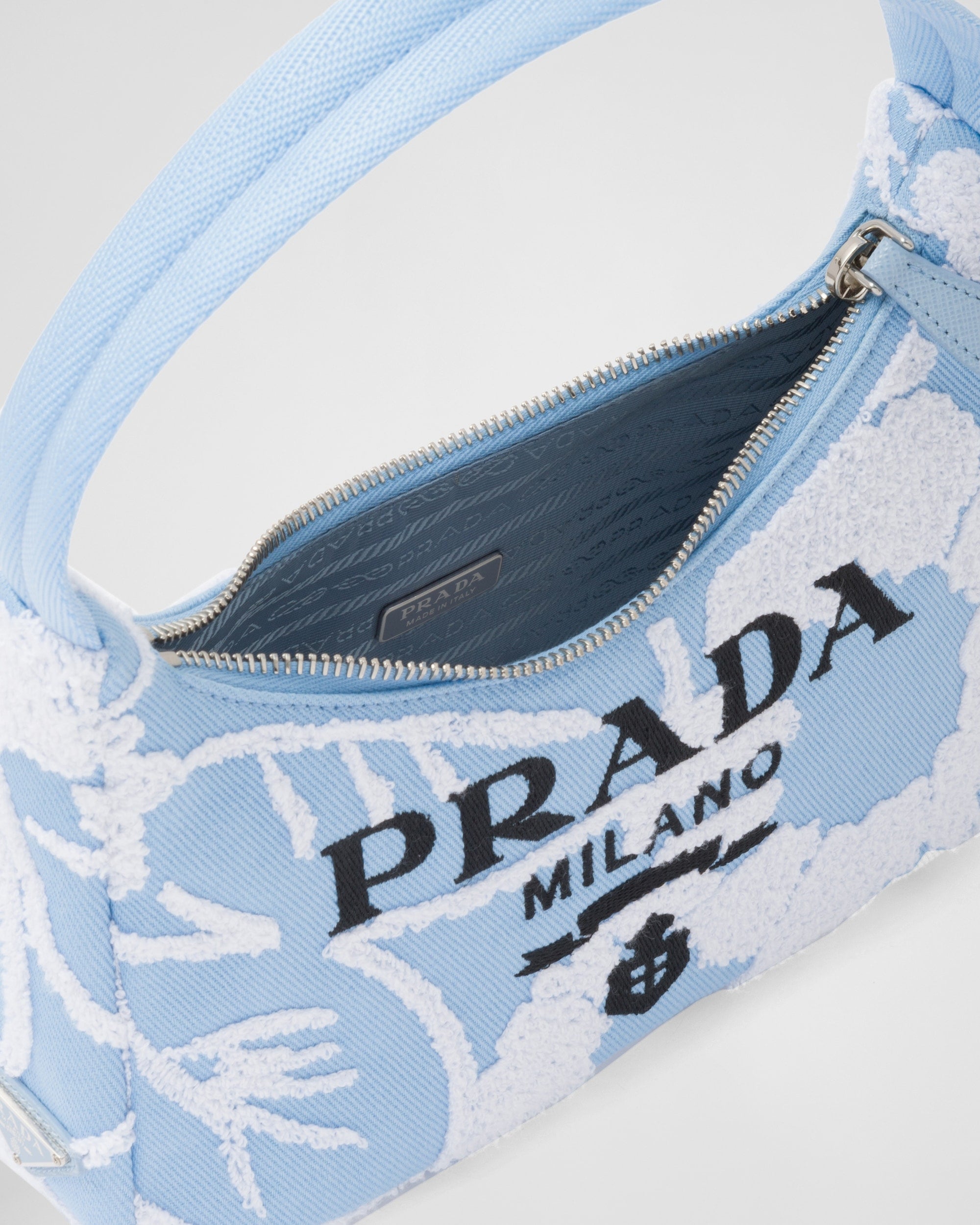 Prada Re-Edition 2000 Embroidered Drill Mini Bag Sky Blue/White