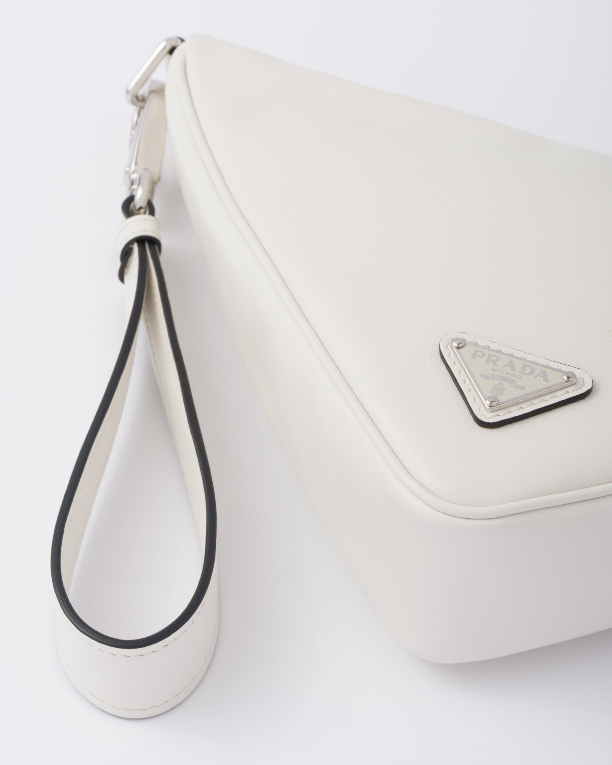 Prada Leather Prada Triangle Pouch White