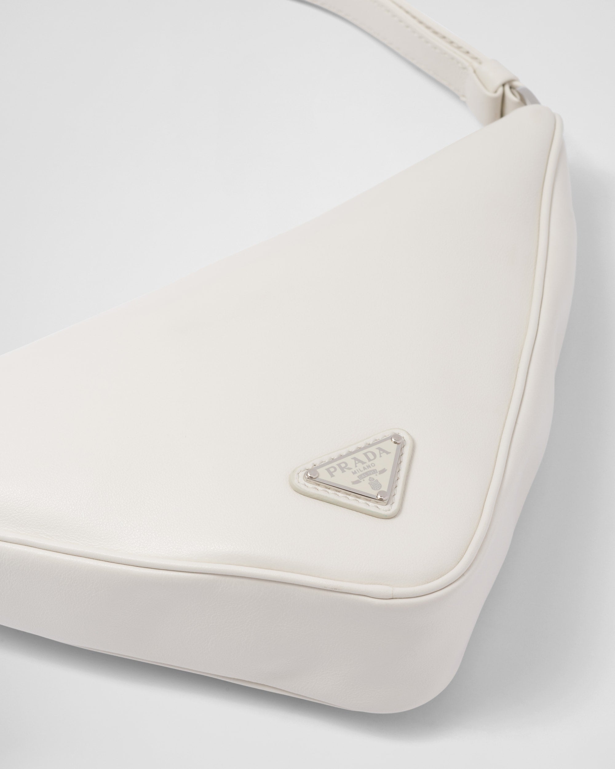 Prada Prada Triangle Leather Pouch Sand White