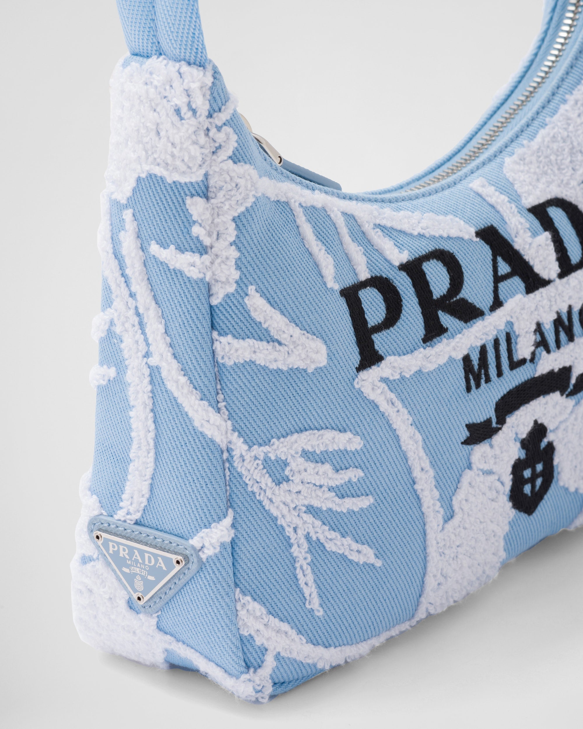 Prada Re-Edition 2000 Embroidered Drill Mini Bag Sky Blue/White