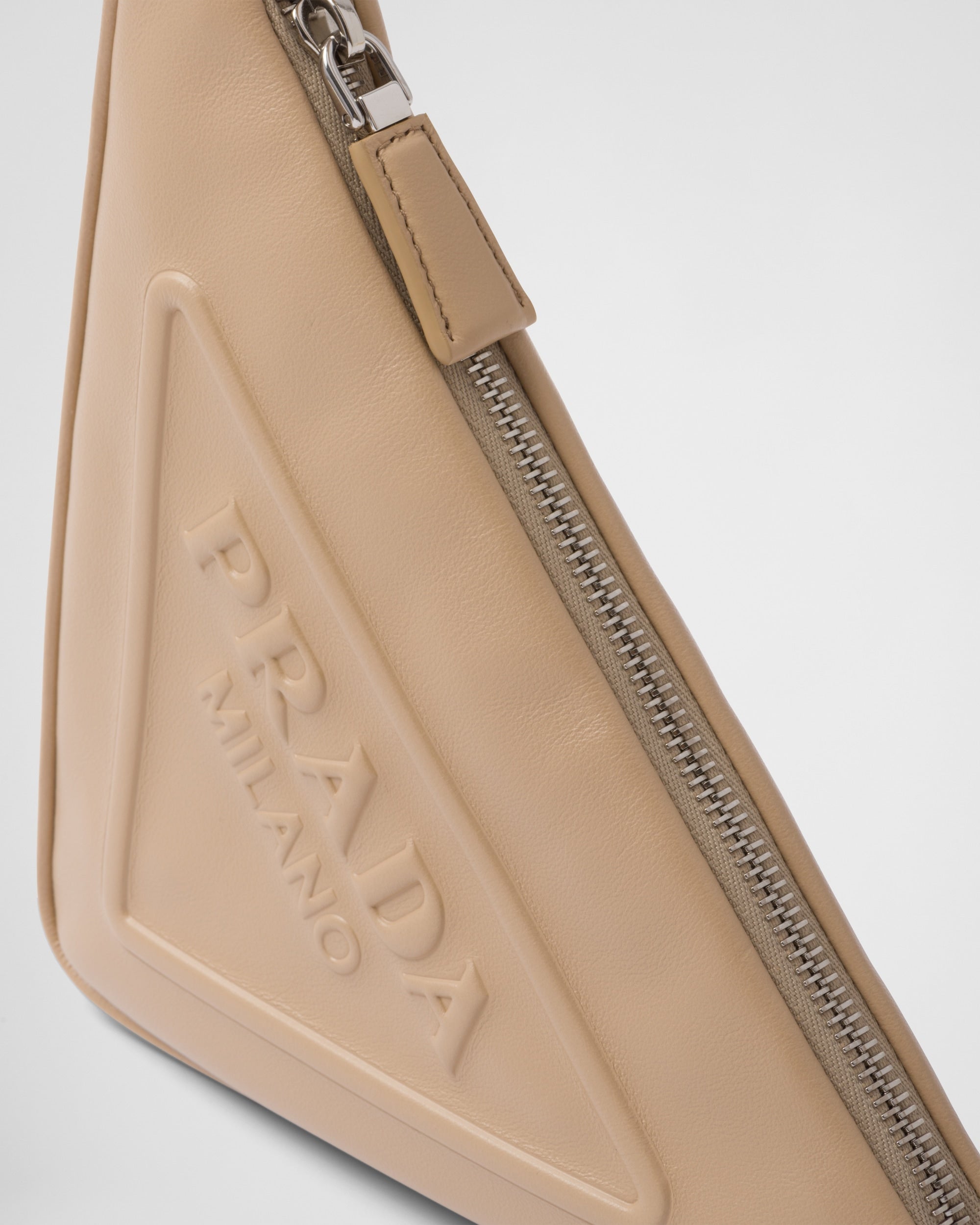Prada Prada Triangle Leather Pouch Sand Beige