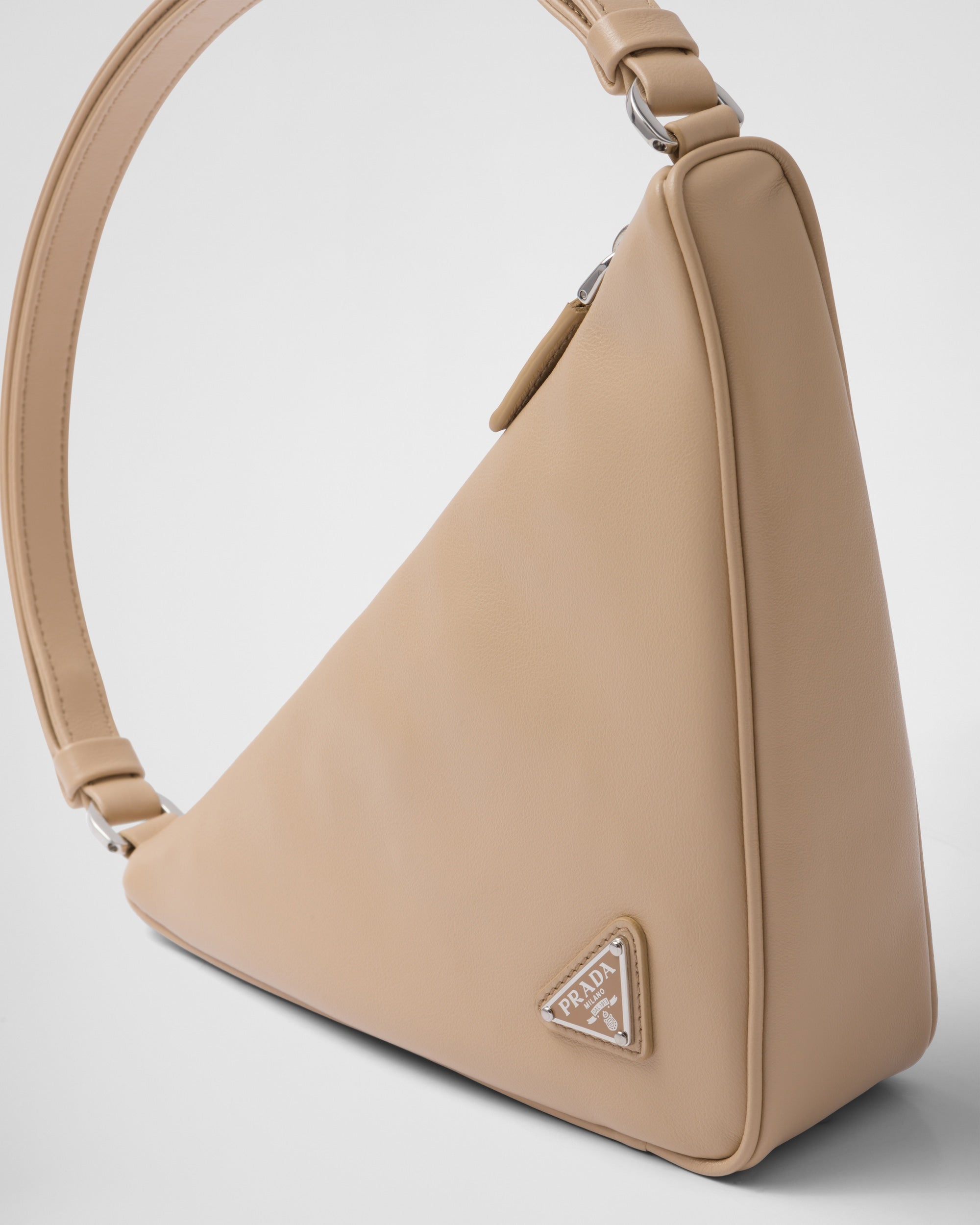 Prada Prada Triangle Leather Pouch Sand Beige