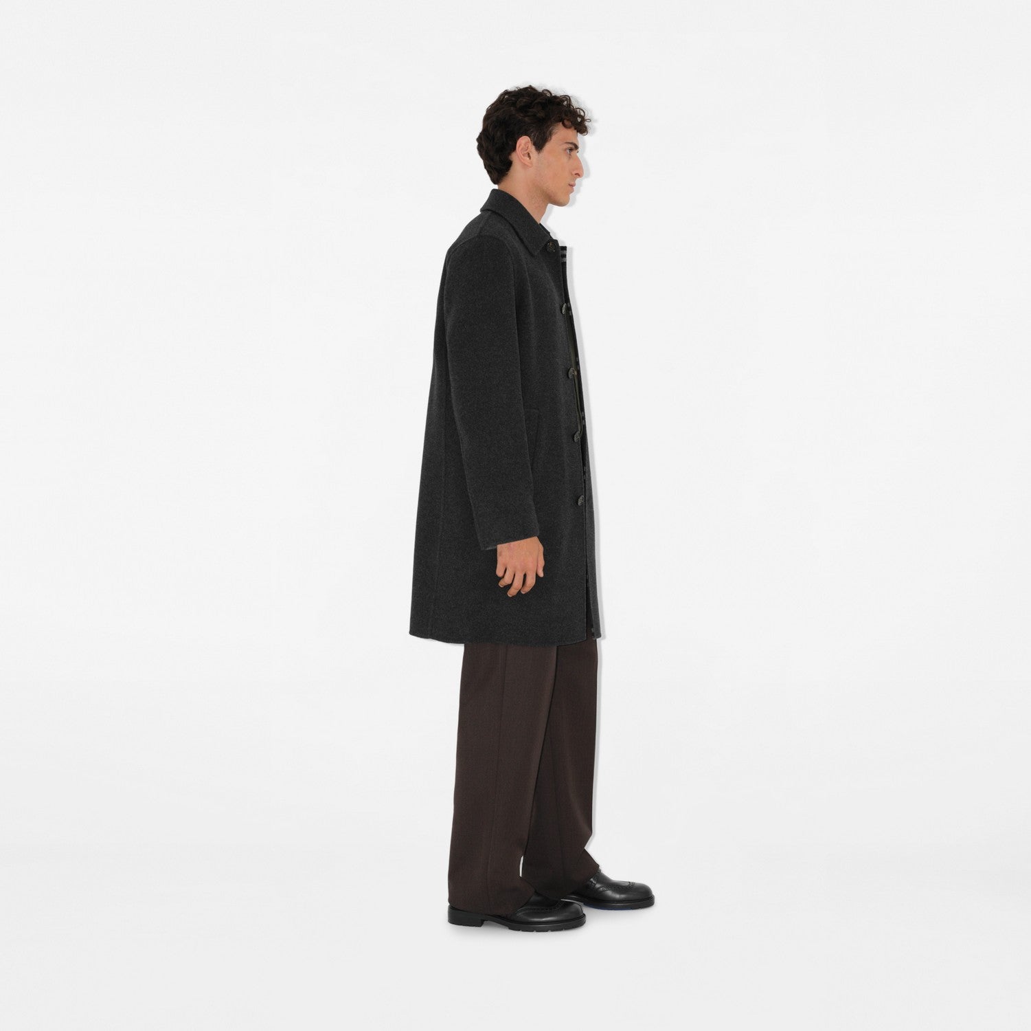 Mid-length Wool Car Coat - Charcoal