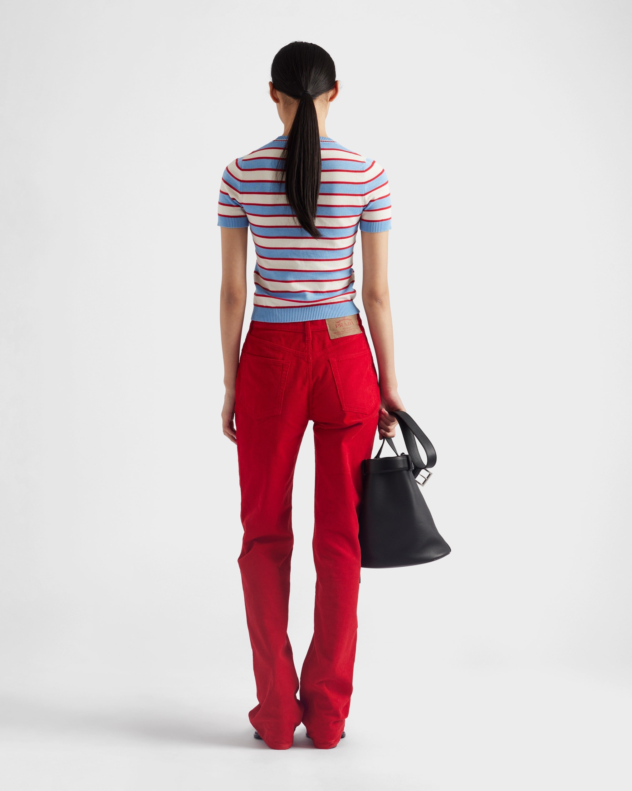 Striped crew-neck cotton sweater Blue/Natural