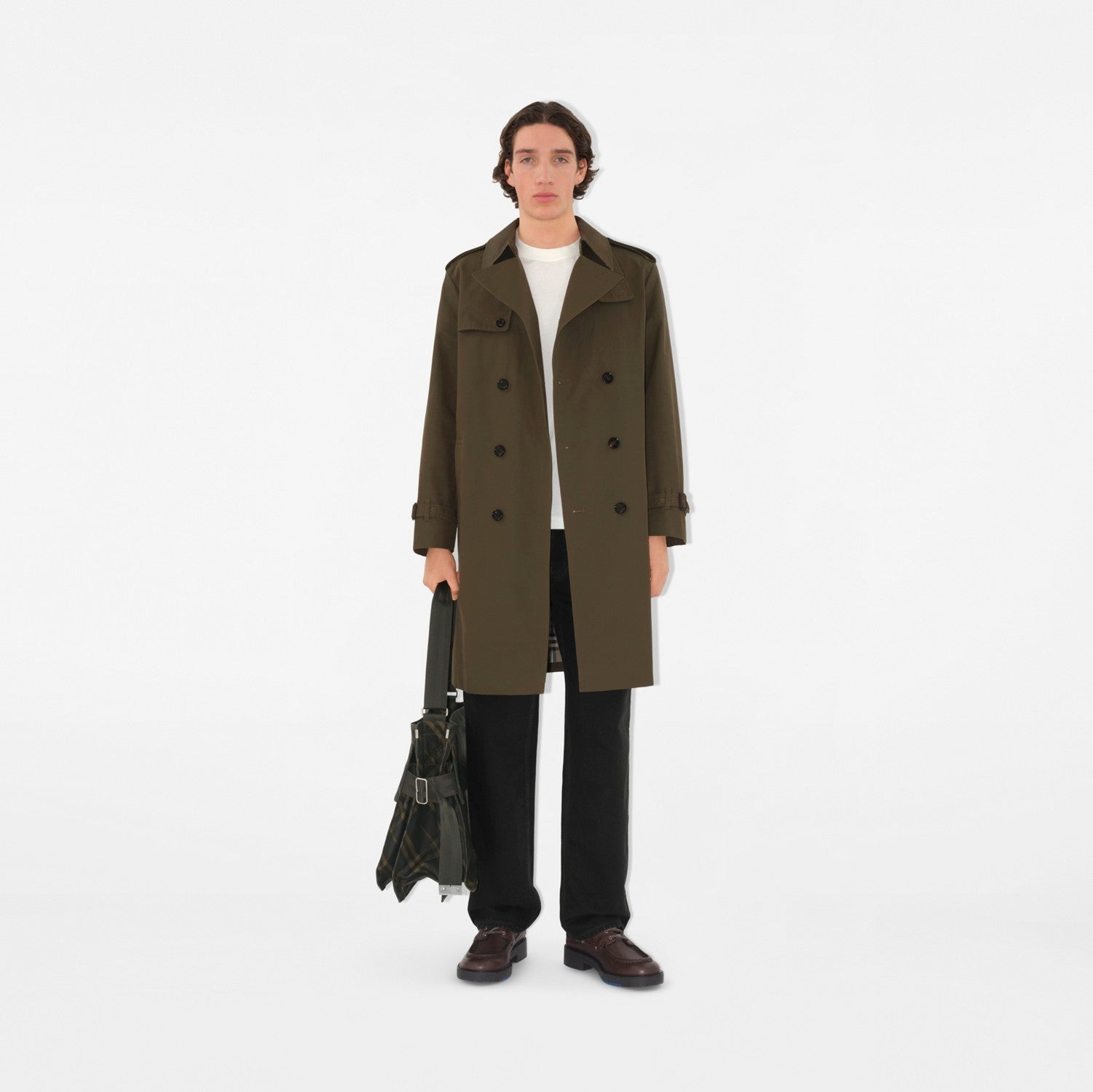 Long Cotton Nylon Trench Coat - Carob