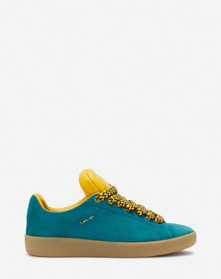 LANVIN X FUTURE HYPER CURB SNEAKERS IN LEATHER AND SUEDE FOR MEN - BLUE/YELLOW