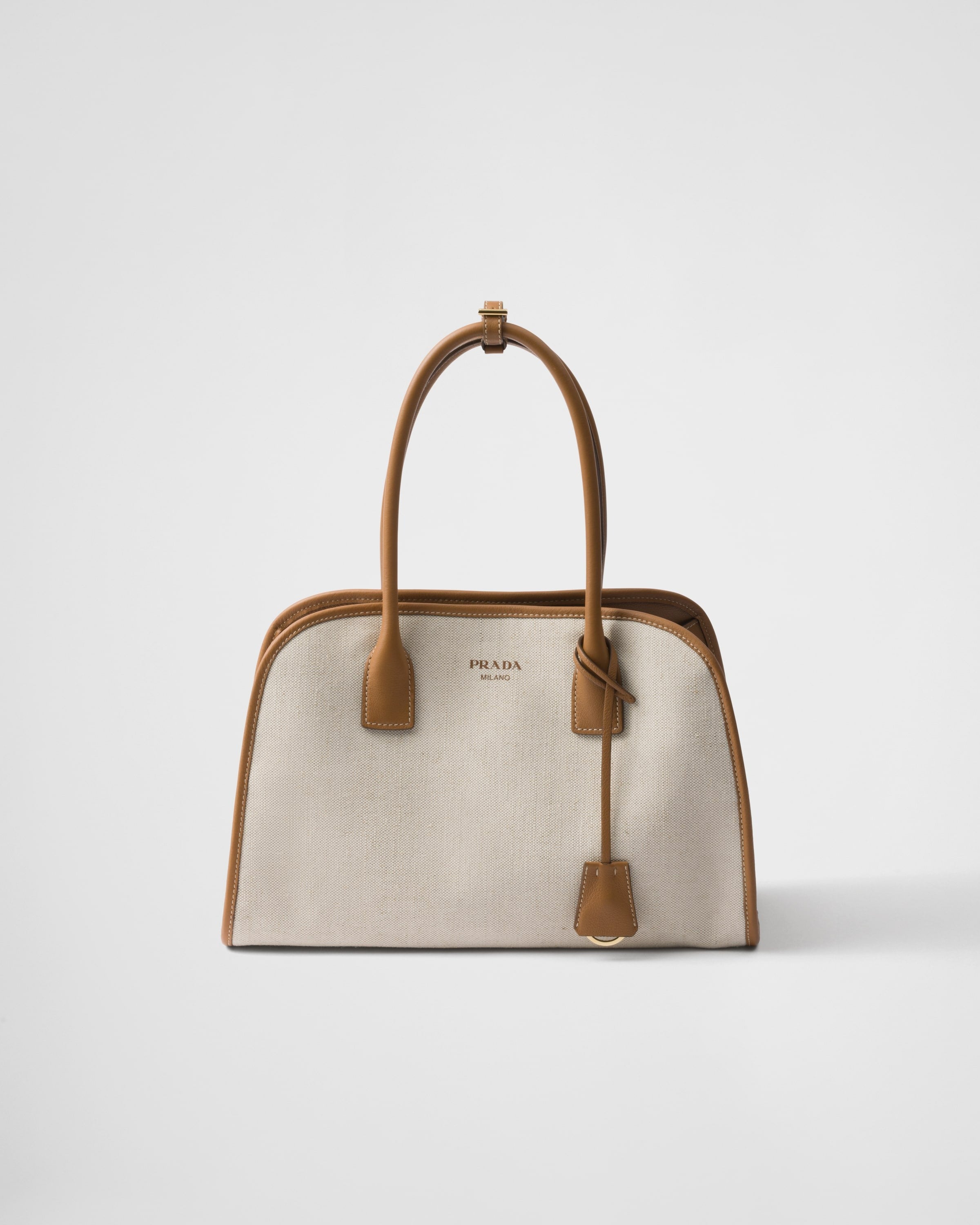 Medium linen blend and leather tote bag Tan/Caramel