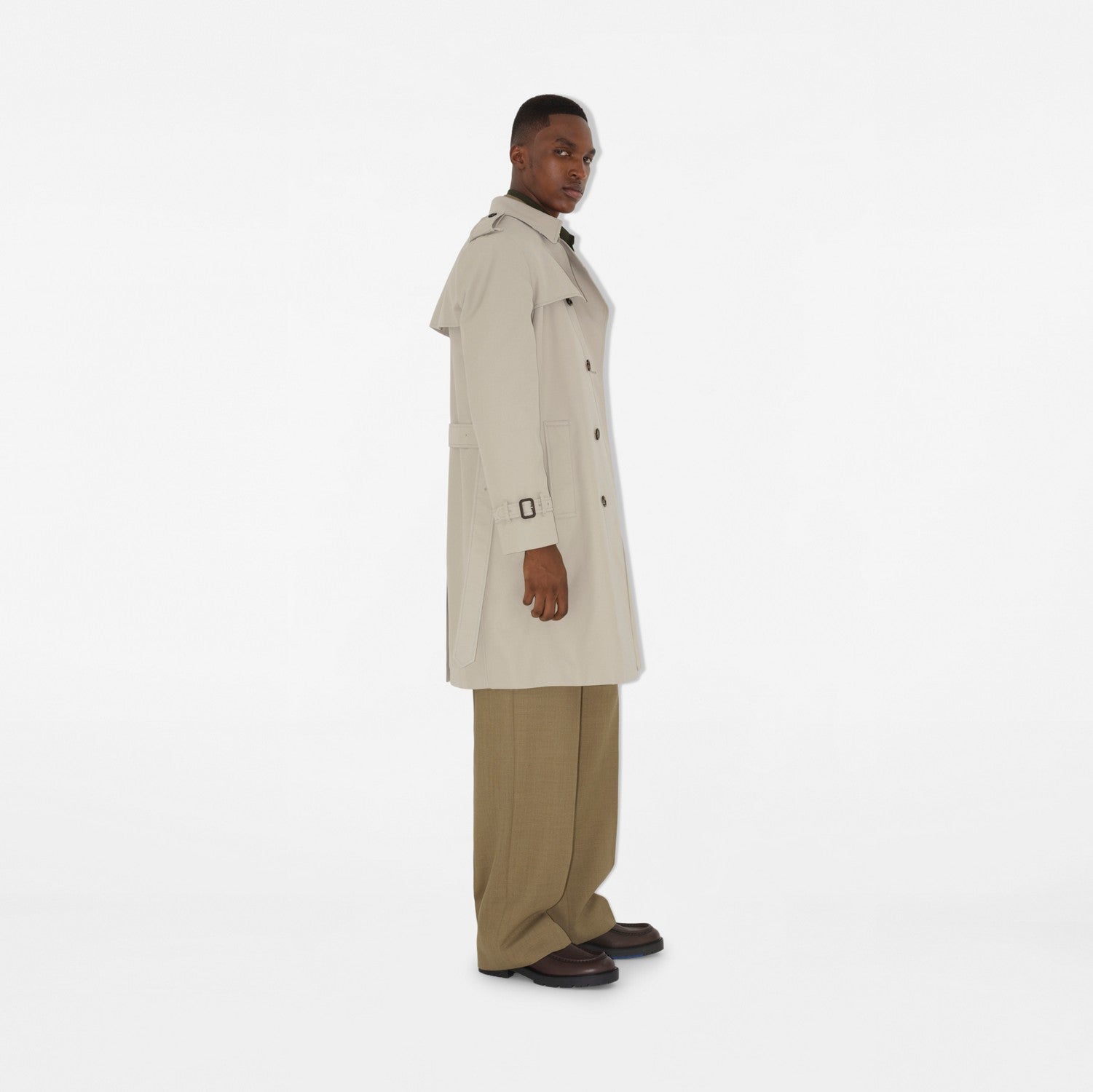 Long Cotton Blend Trench Coat - Heron