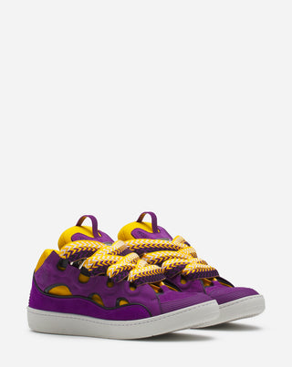 LEATHER CURB SNEAKERS - PURPLE/YELLOW