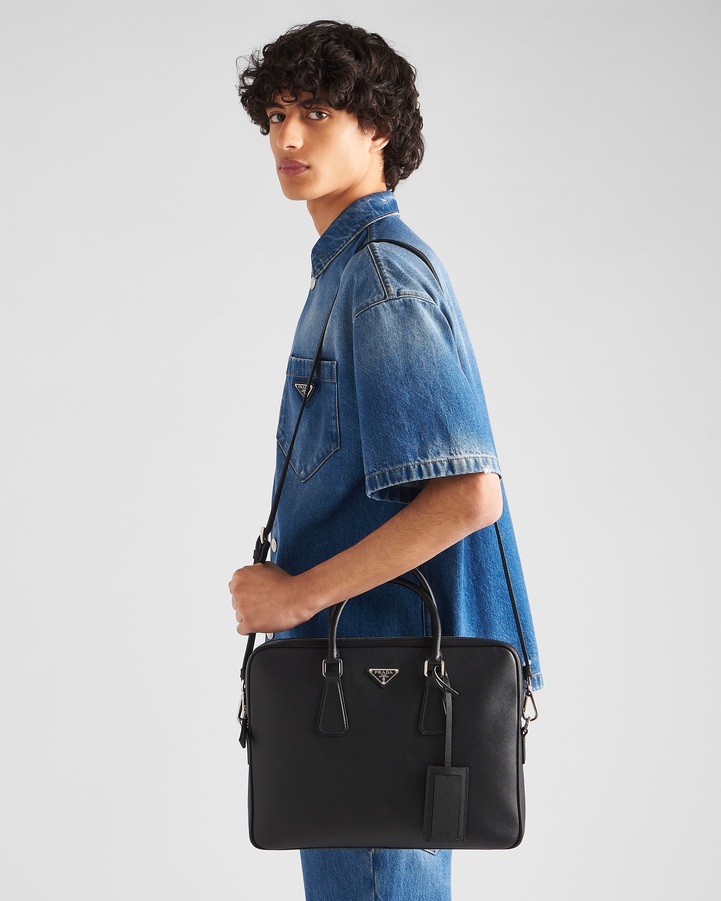 Saffiano Leather Work Bag Black