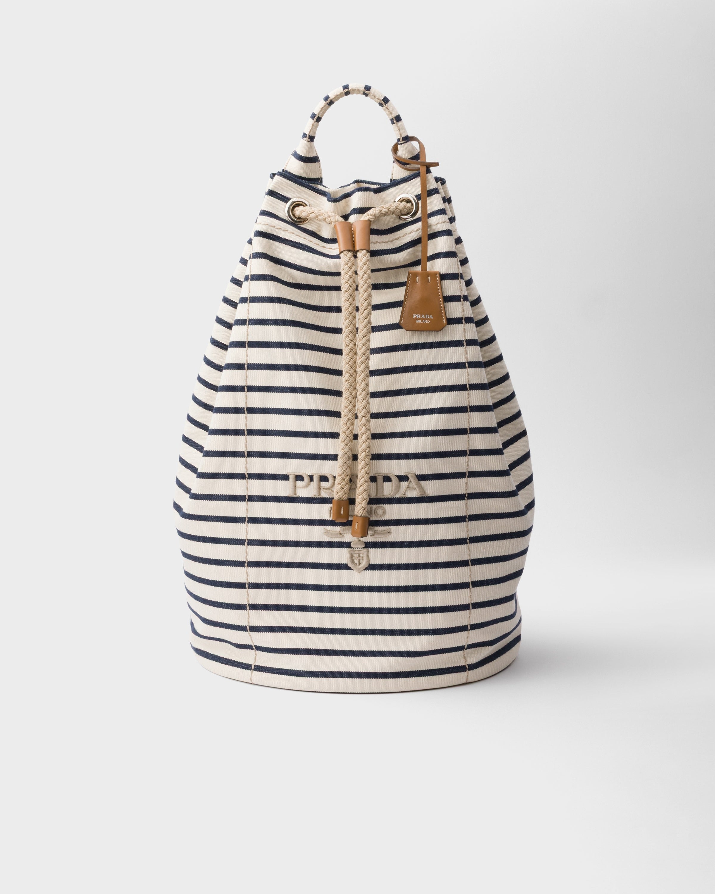 Striped canvas drawstring duffel bag Ivory/Blue