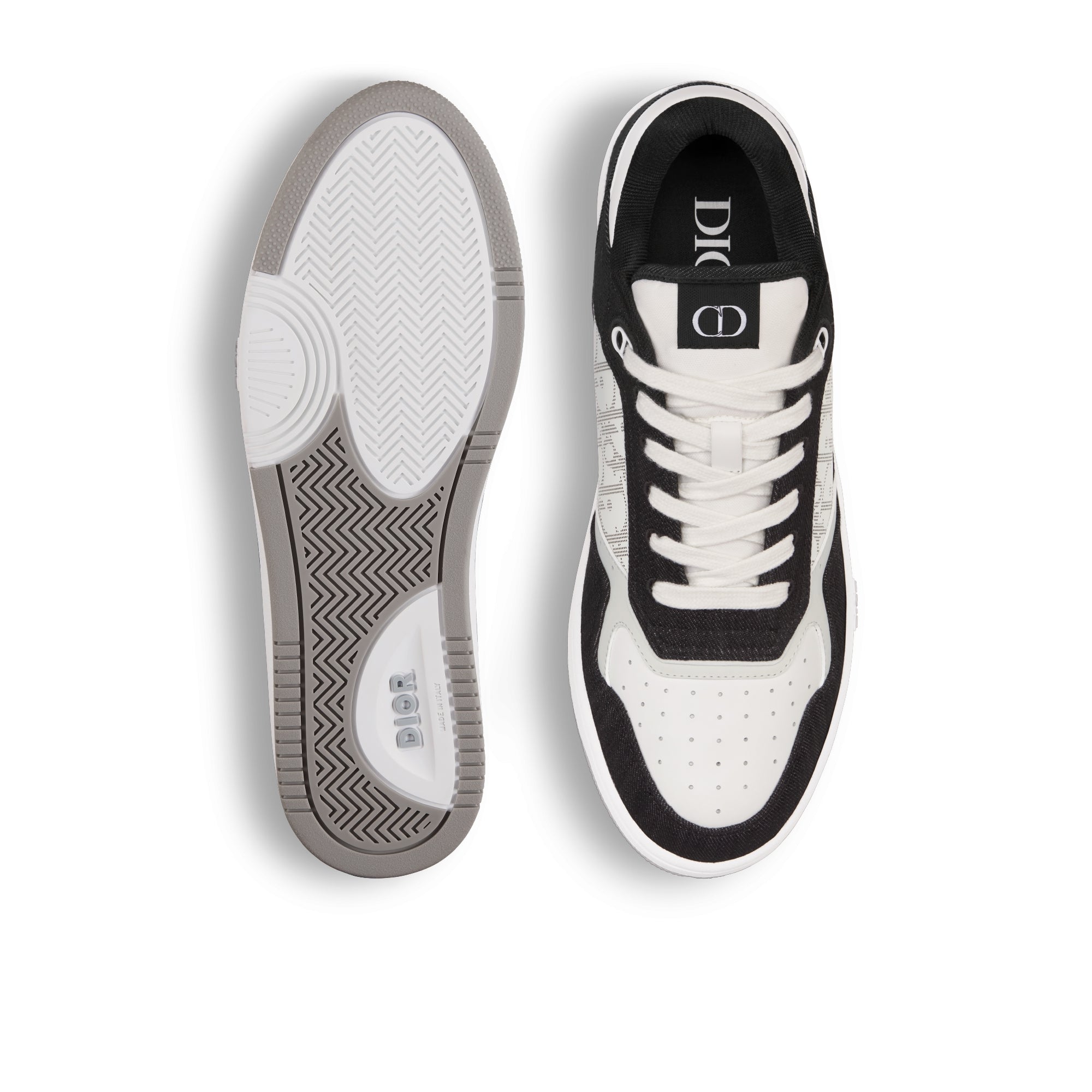 B27 Low-Top Sneaker - White Smooth Calfskin, Black Denim and White Dior Oblique Galaxy Leather