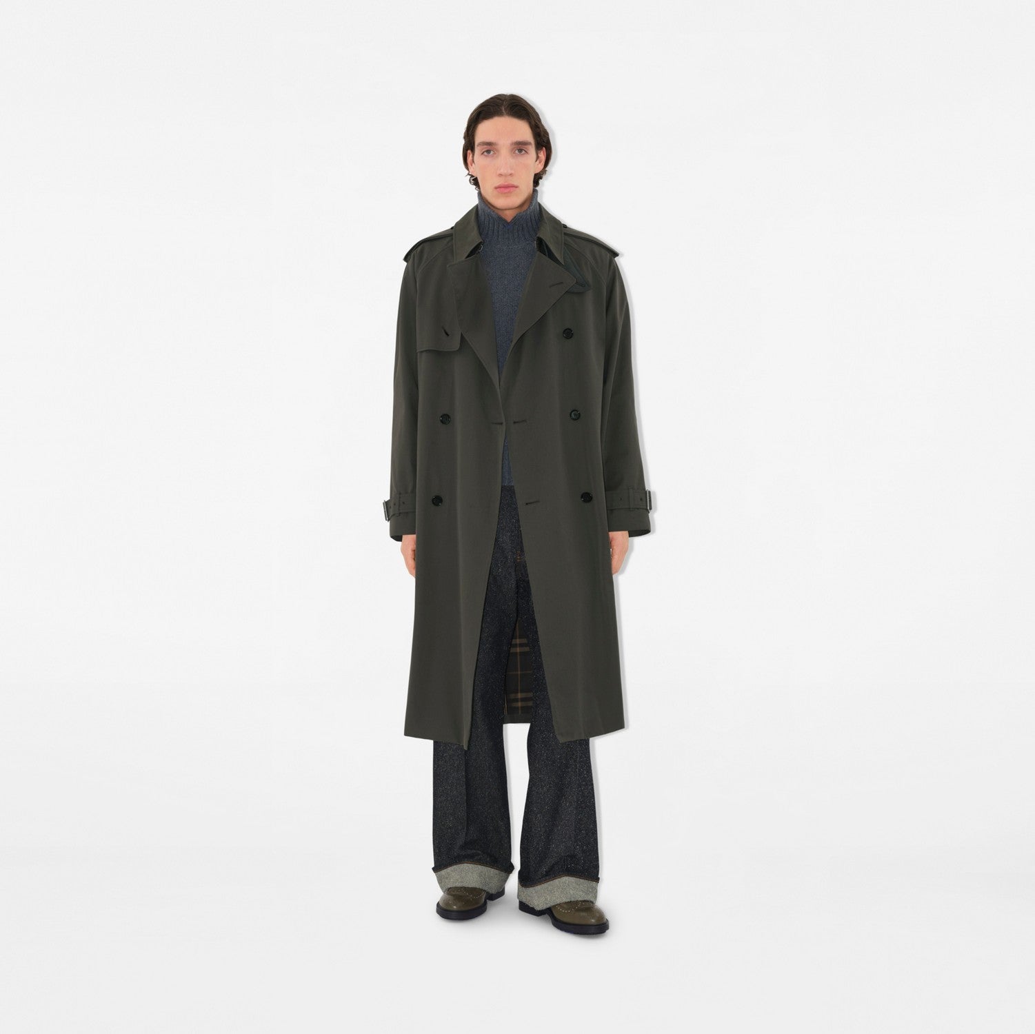 Long Gabardine Trench Coat - Graphite