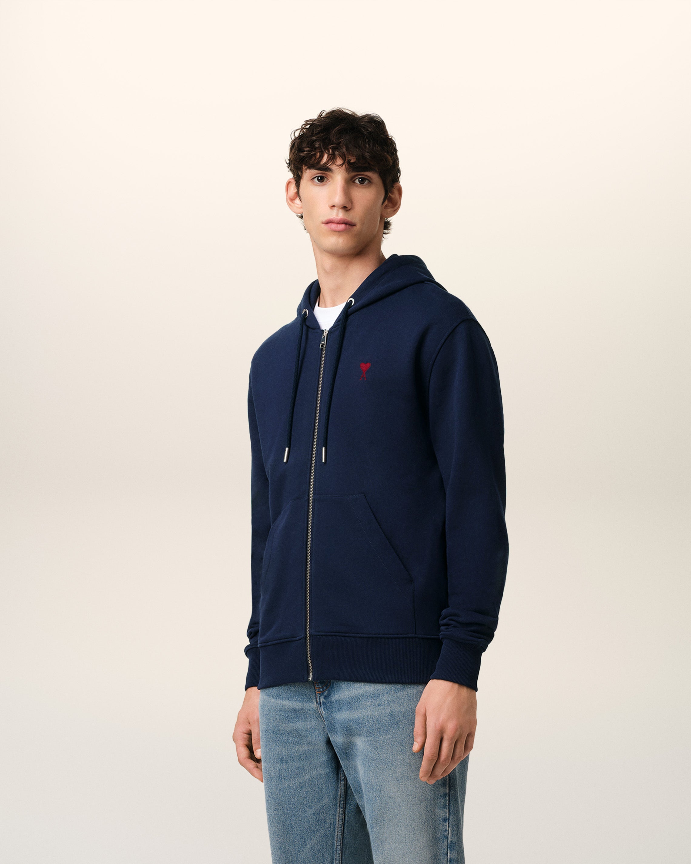 NAVY COTTON AMI DE COEUR ZIPPED HOODIE NIGHT BLUE