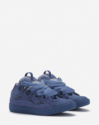 LEATHER CURB SNEAKERS - CORNFLOWER