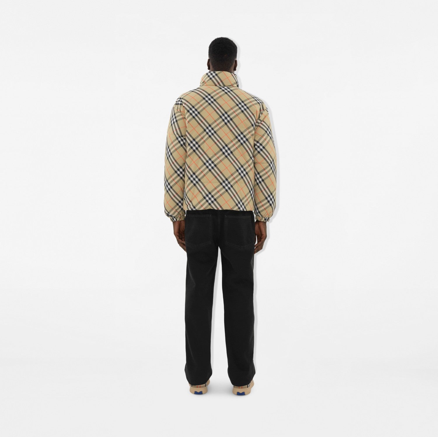 Reversible Check Nylon Puffer Jacket - Sand