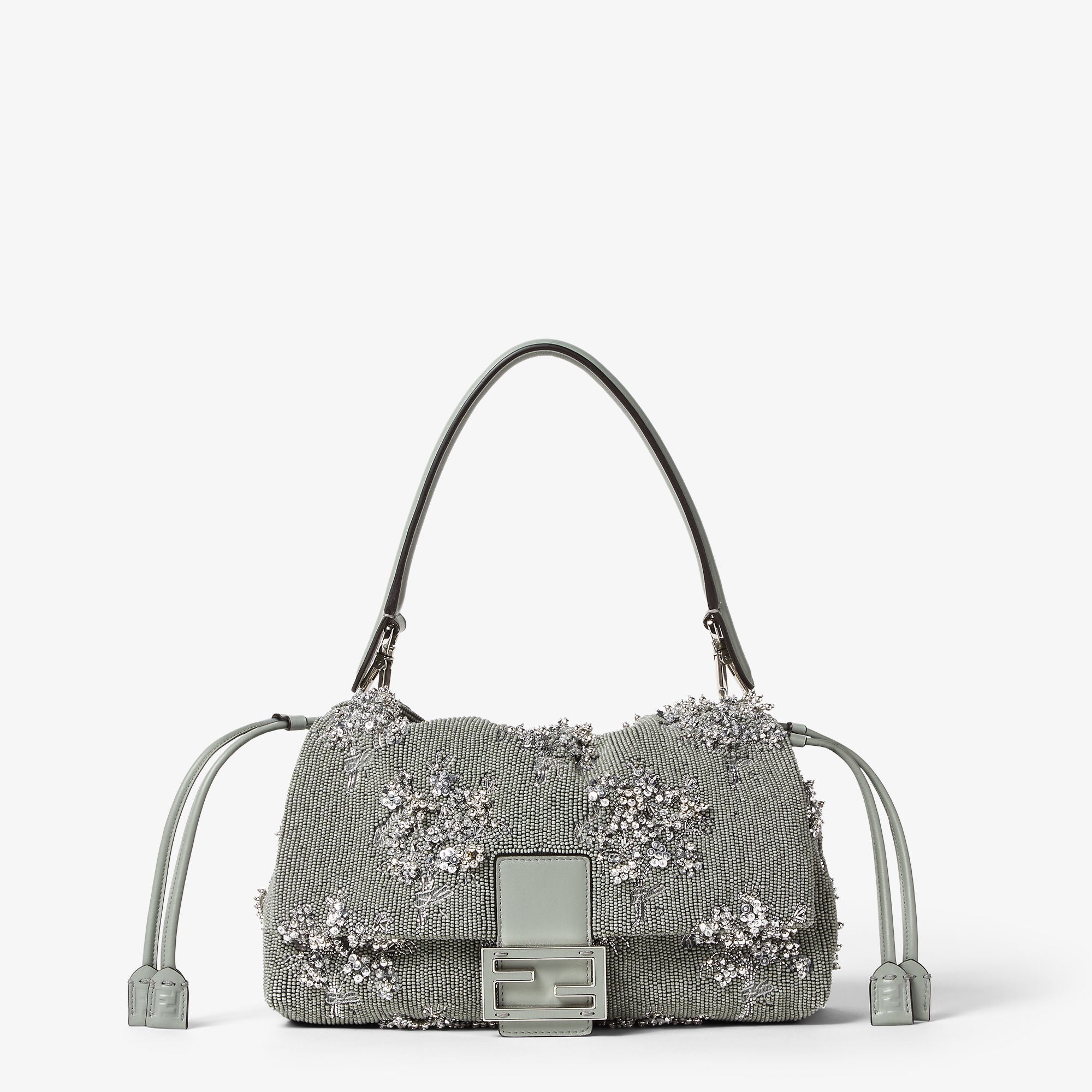Mamma Baguette Medium Matcha green embroidered Fendi Flower Bouquet bag