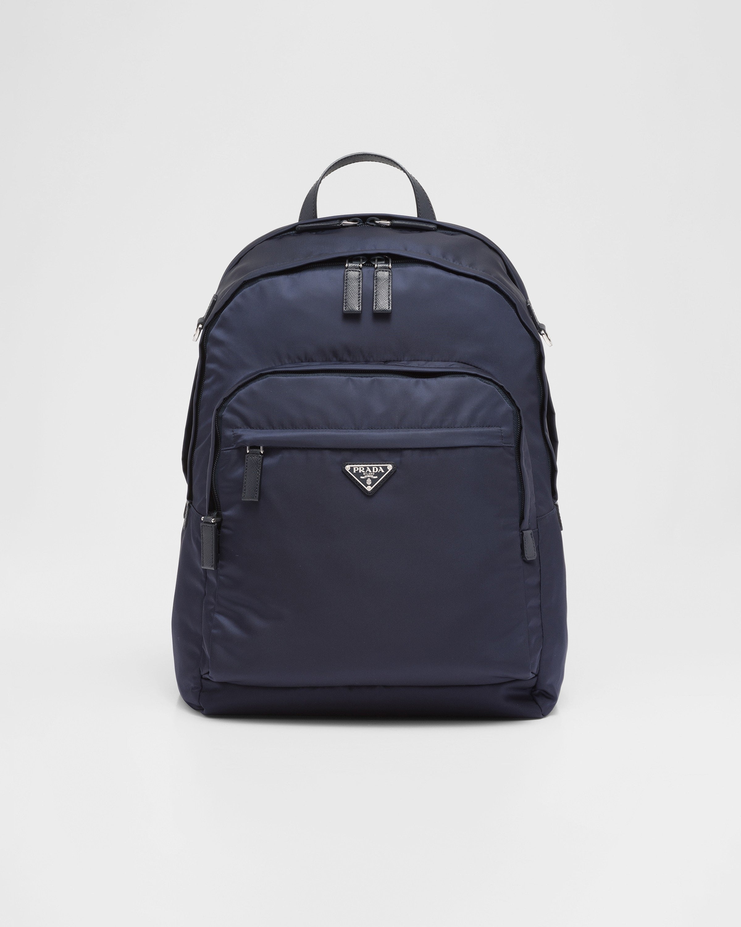 Re-Nylon and Saffiano leather backpack Navy