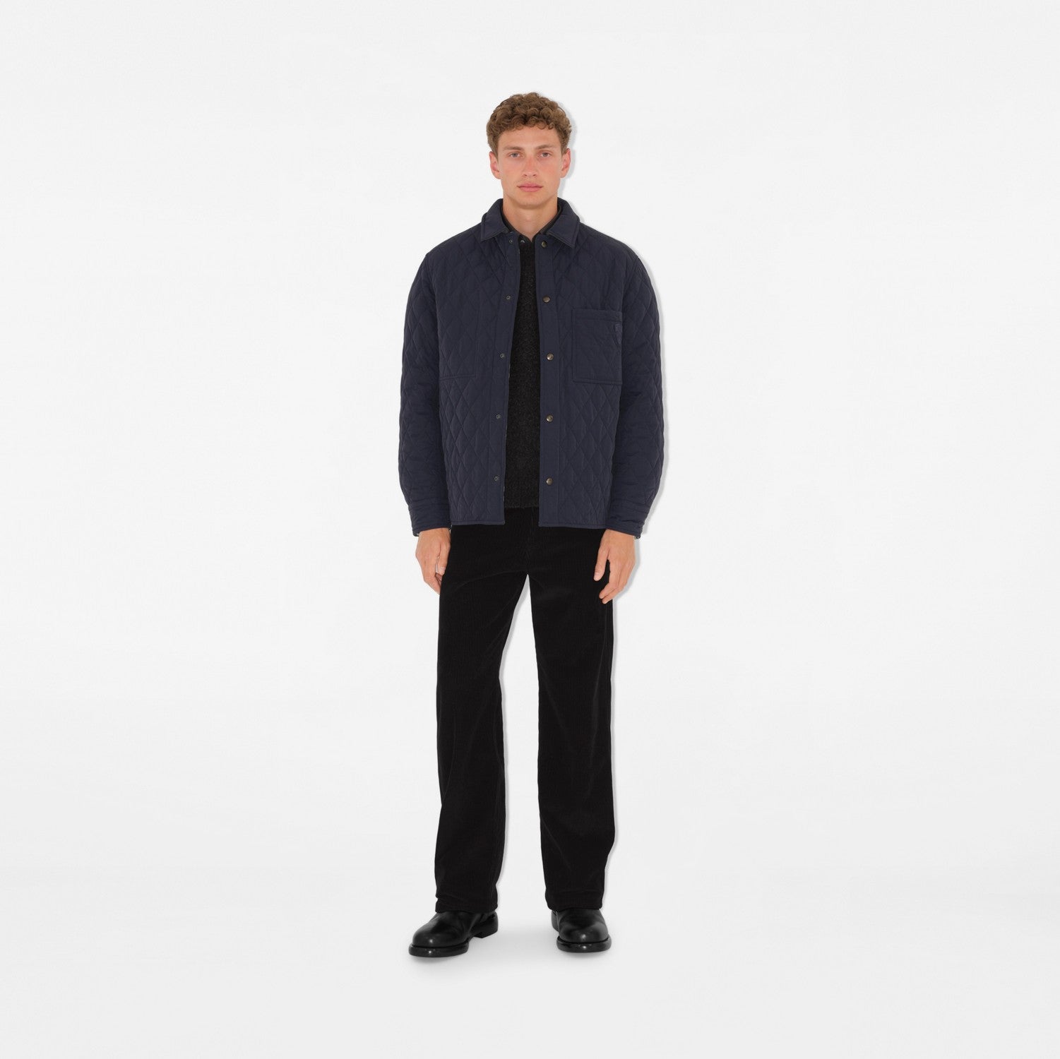 Reversible Quilted Nylon Overshirt - Navy/charcoal melange