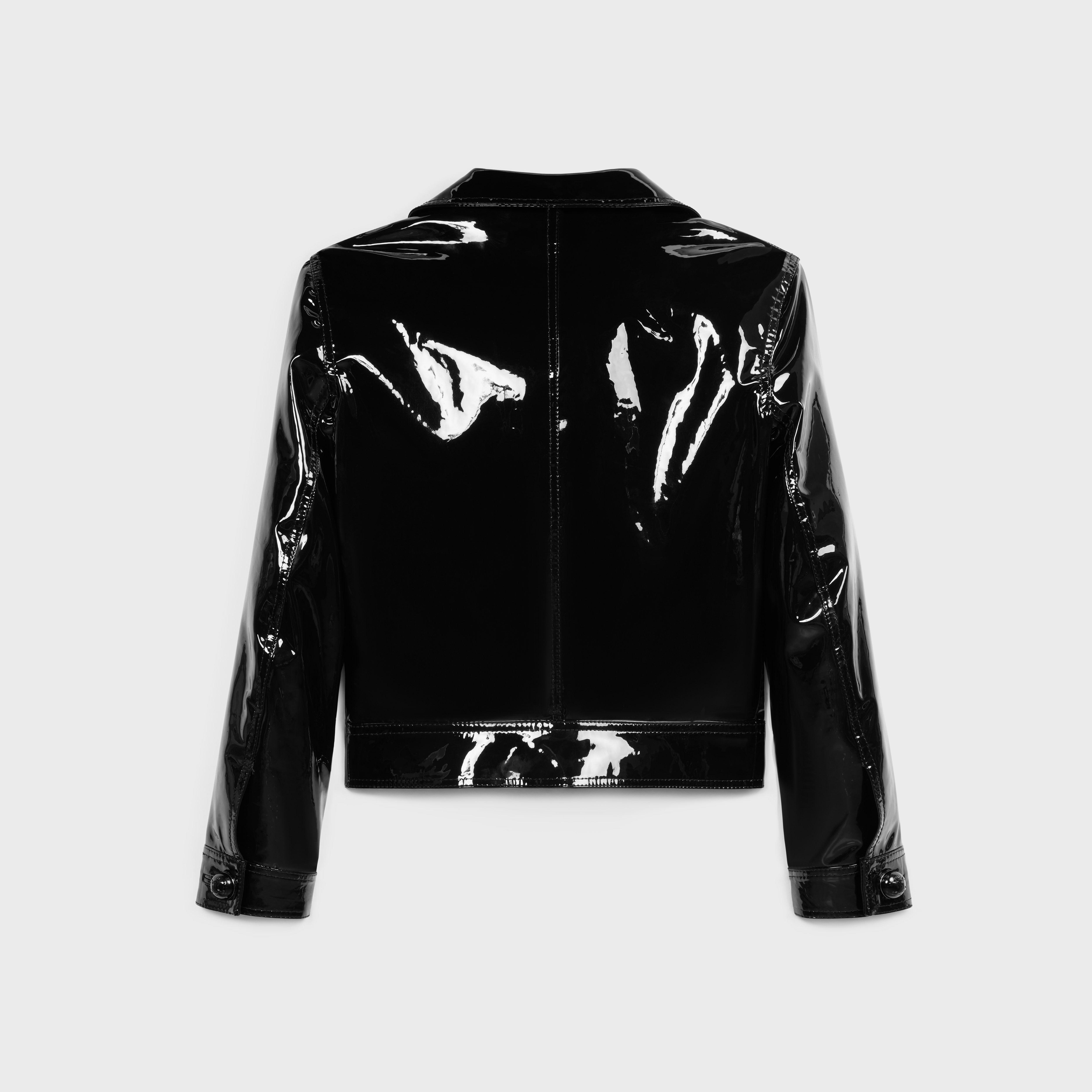 STRAIGHT BLOUSON JACKET IN PATENT LAMBSKIN LEATHER - BLACK