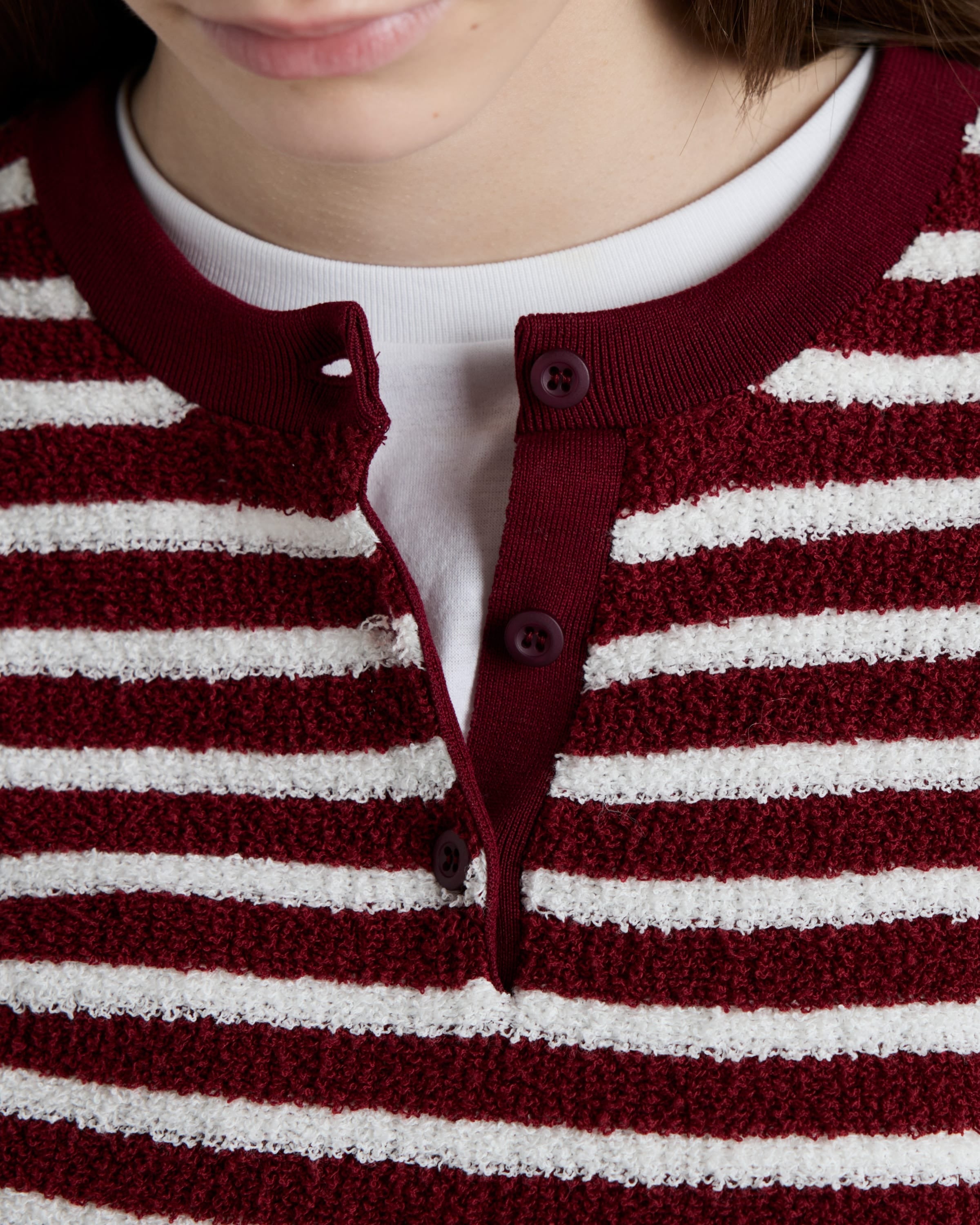 Cotton bouclé crew-neck sweater Amaranth/Natural