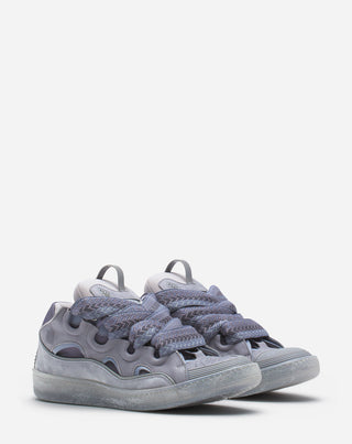 LEATHER CURB SNEAKERS - LIGHT GREY