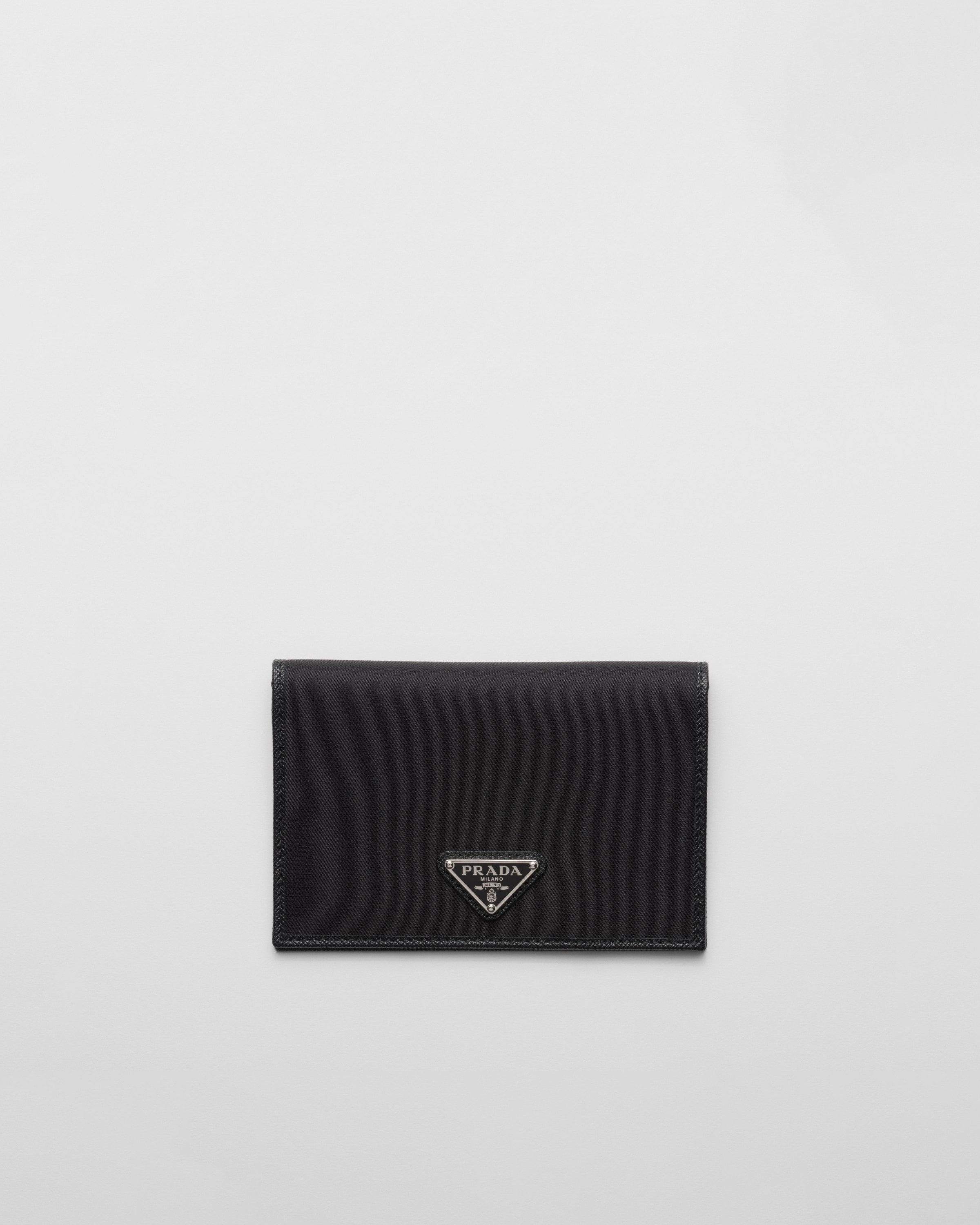 Re-Nylon and Saffiano leather passport holder Black