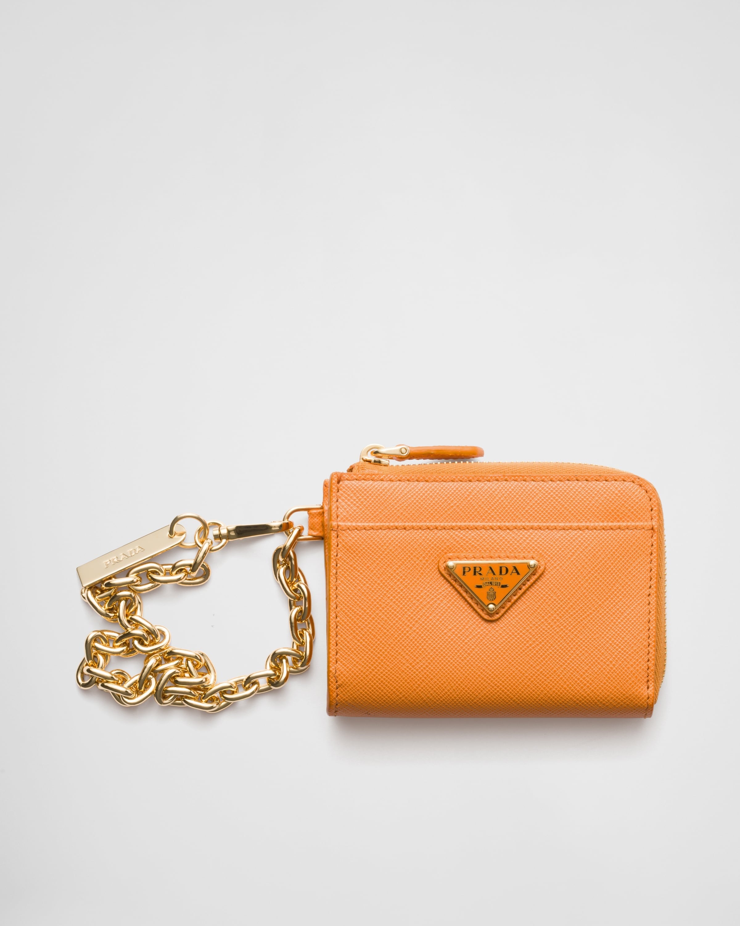 Small Saffiano leather zipper wallet Amber