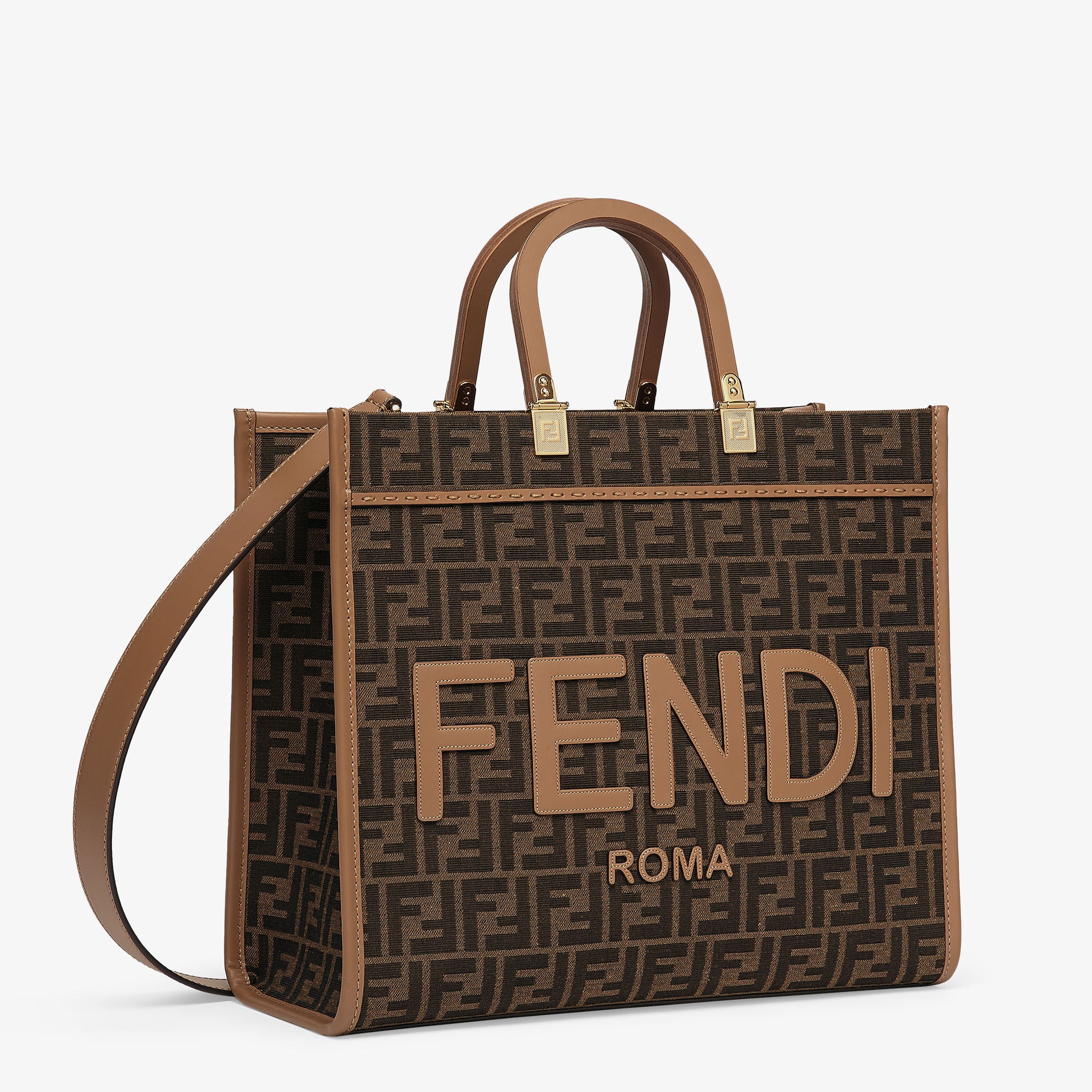 Fendi Sunshine Medium Brown FF jacquard fabric shopper