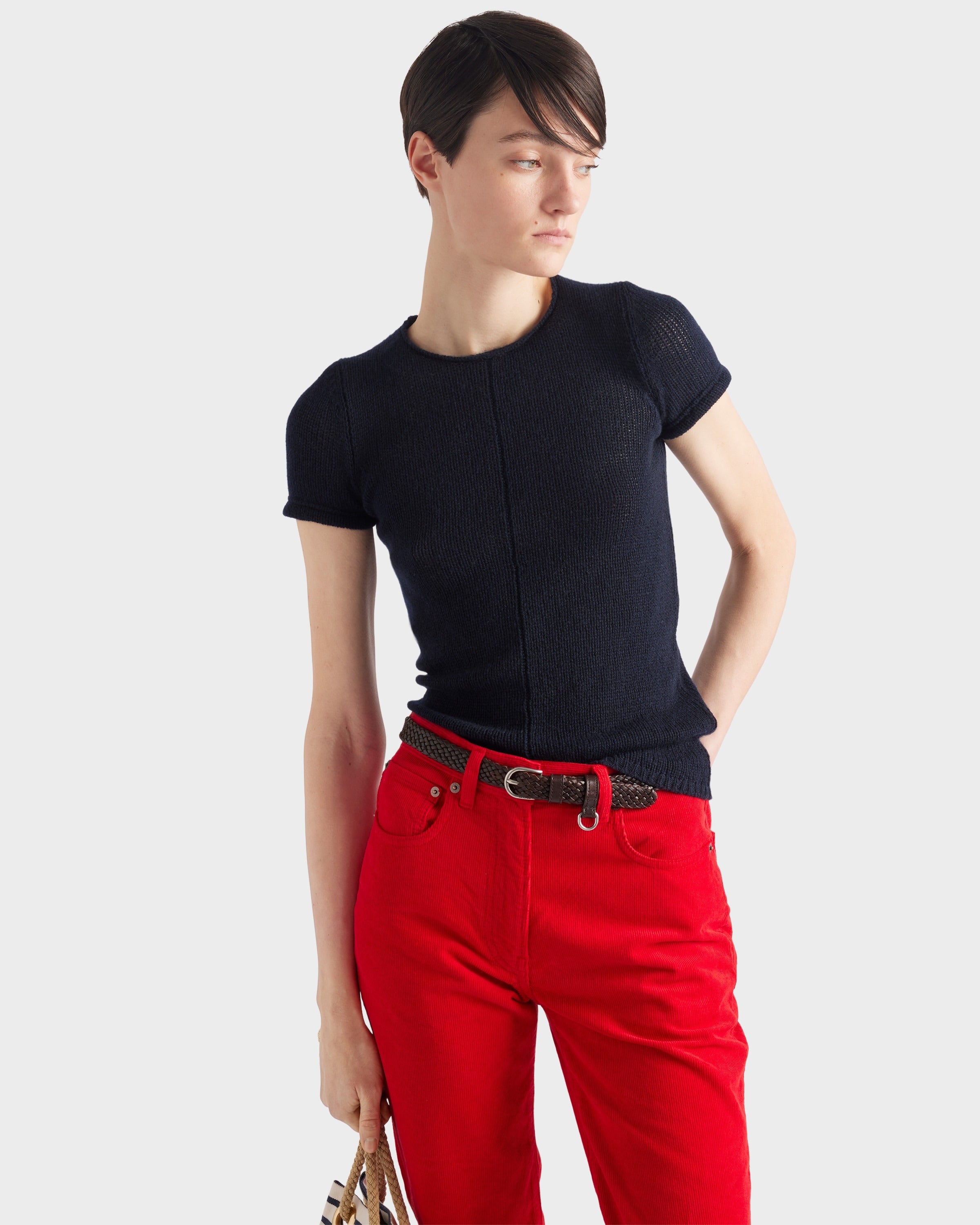 Short-sleeved cashmere sweater Navy