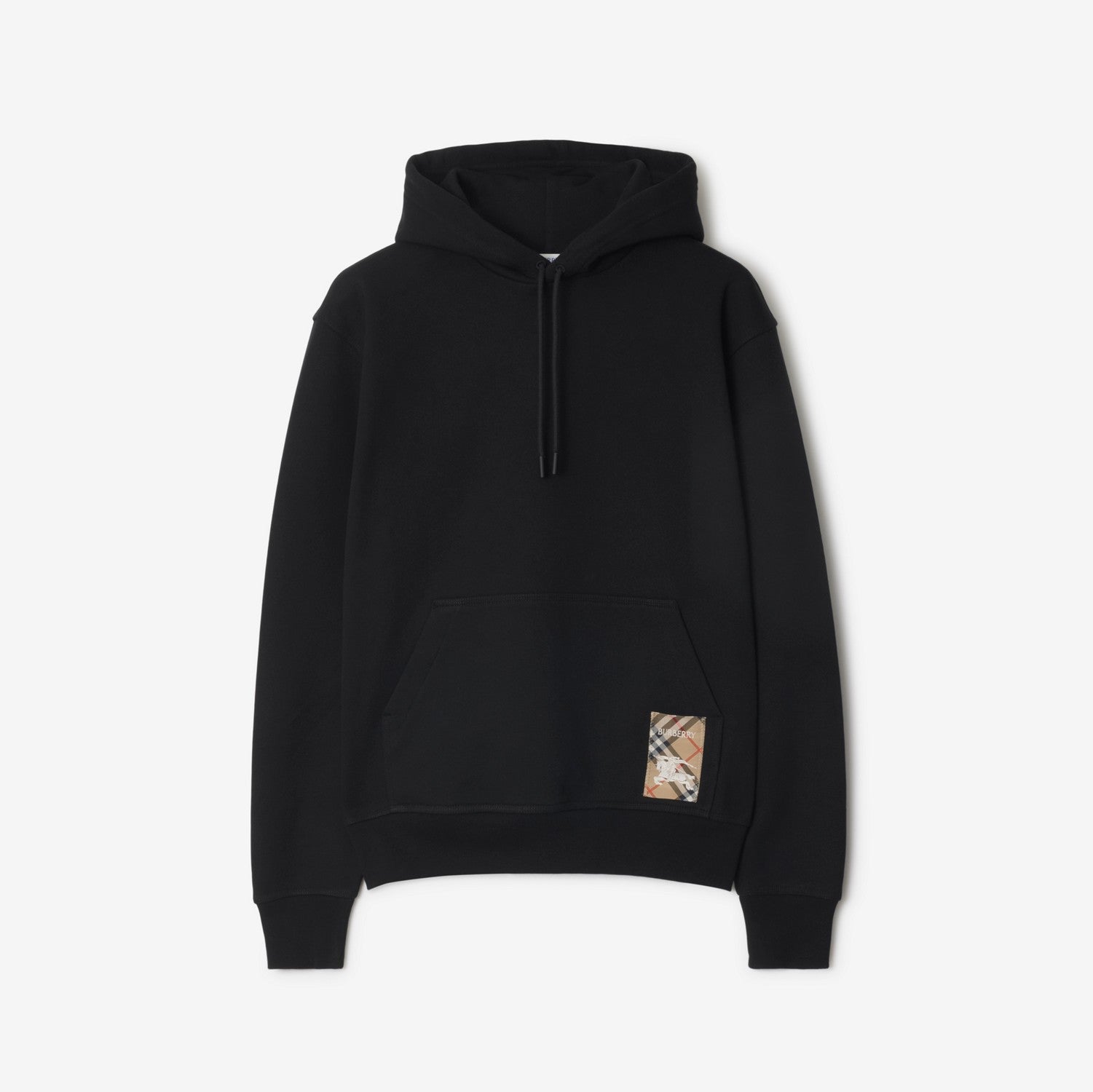 Check Label Cotton Hoodie - Black