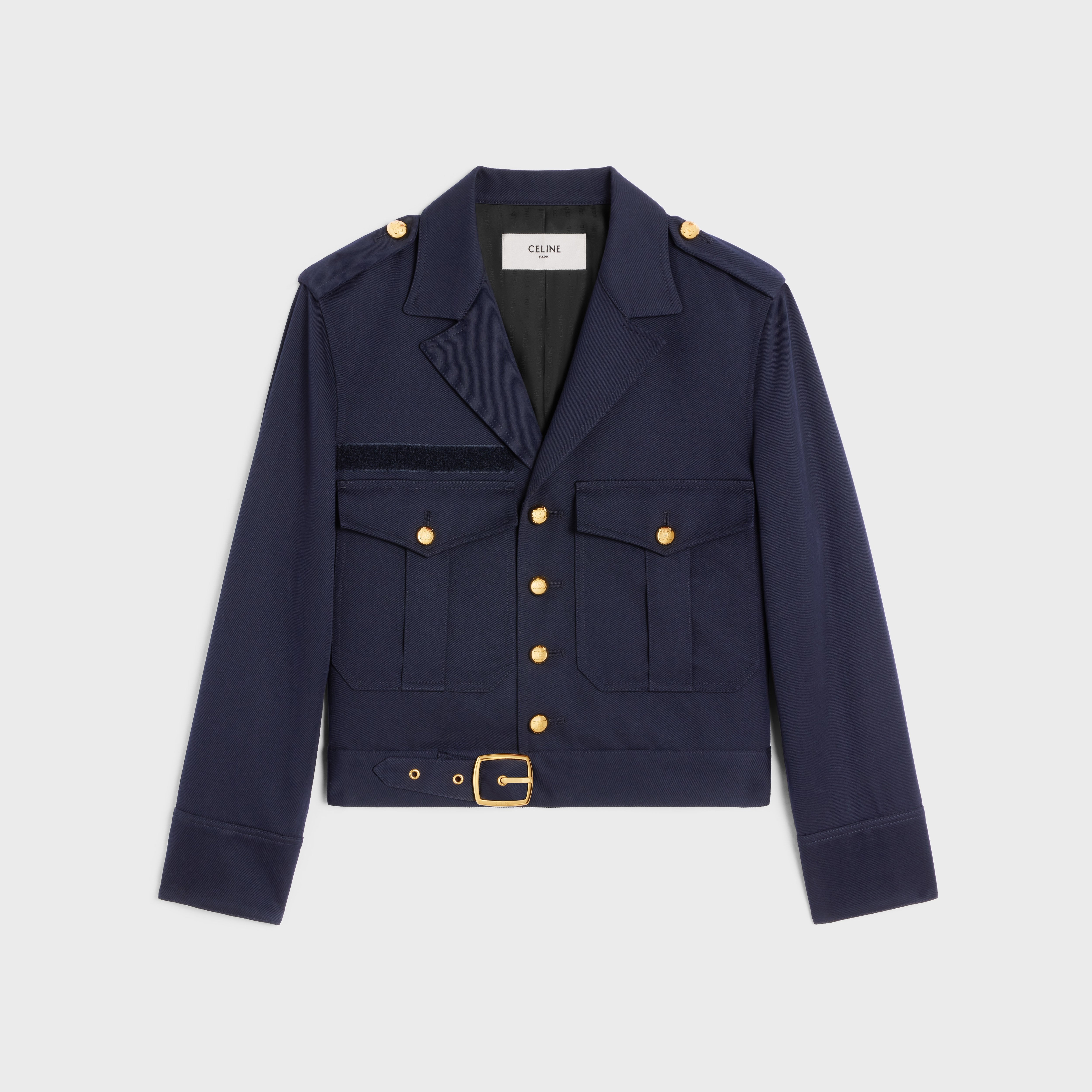 CROPPED SAHARIENNE JACKET IN DIAGONAL WOOL - NAVY