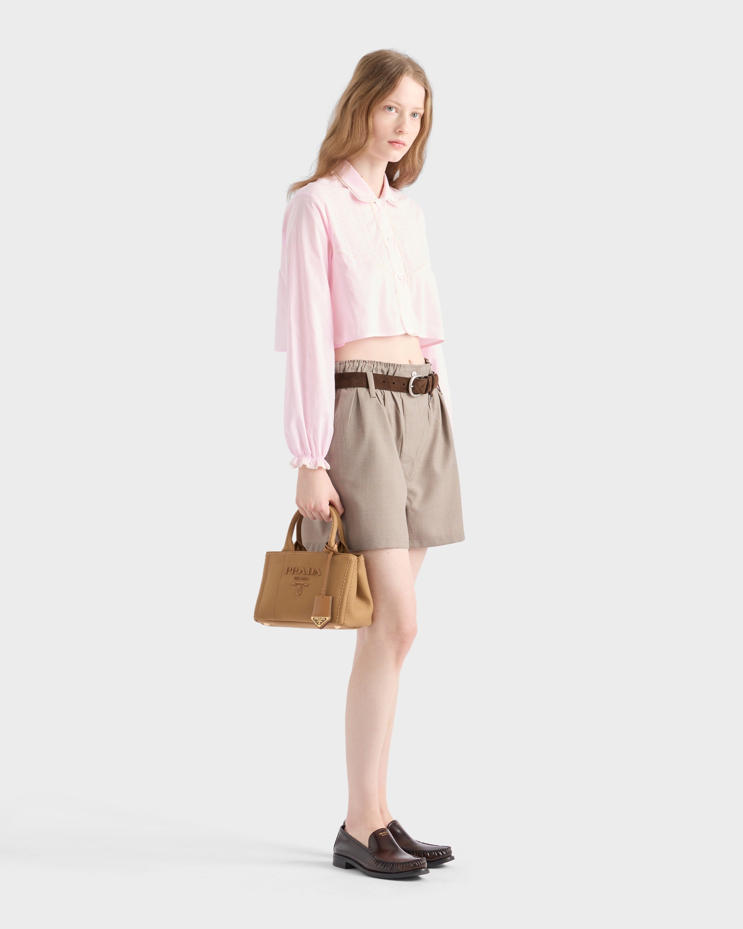 Prada Jardinière cotton canvas mini handbag Tabacco