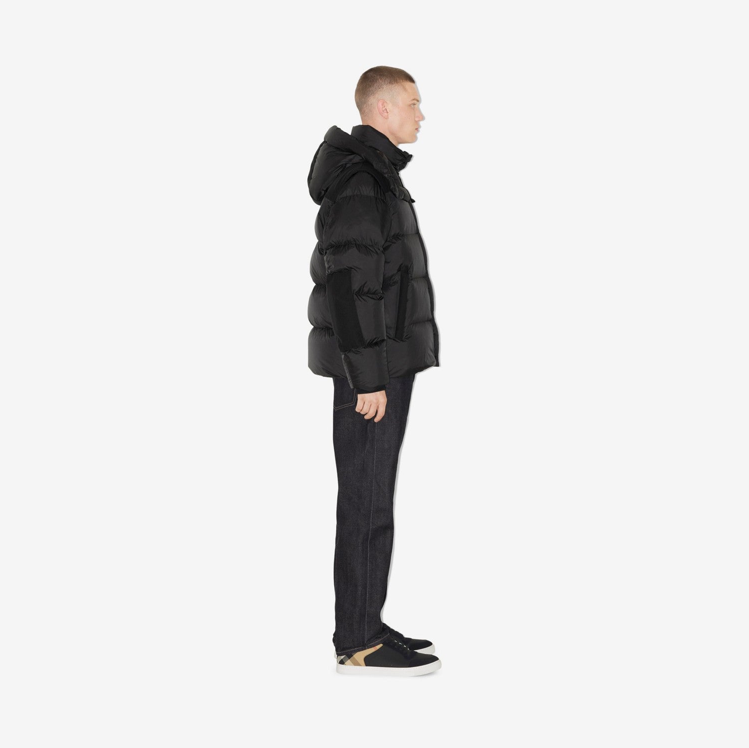 Detachable Sleeve Nylon Puffer Jacket - Black