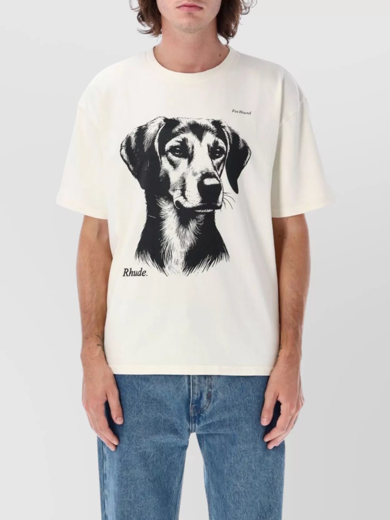 Rhude Dog print graphic t-shirt with crew neck